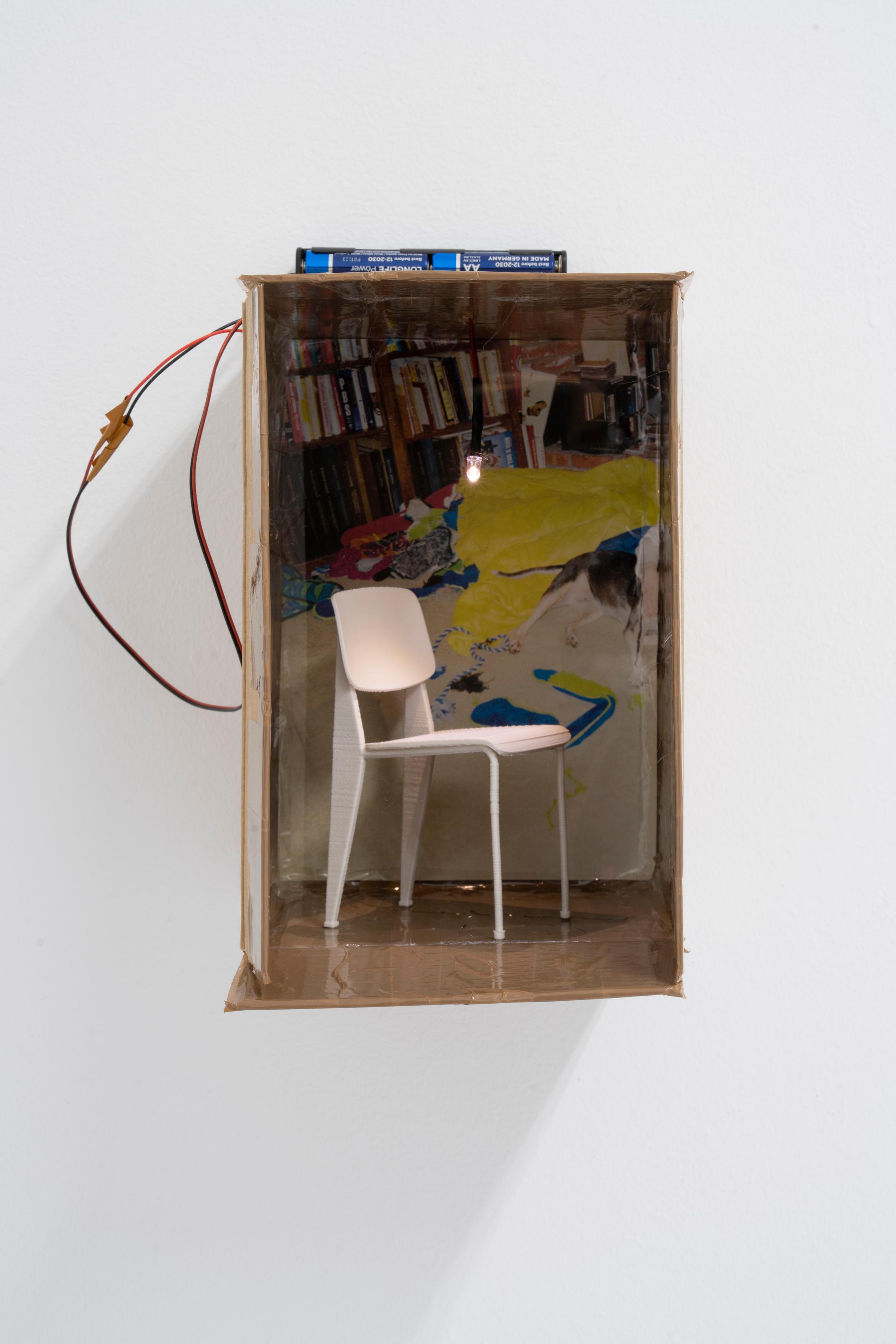 Exhibition View Group Show «four walls, shared beds; view on Cyril Tyrone Hübscher, apartamento III, 2021, 15.5x23x21cm, mixed media» at Im Grafenhag, Winterthur, 2021 / Photo: Brigham Baker / Courtesy: the artists and Im Grafenhag