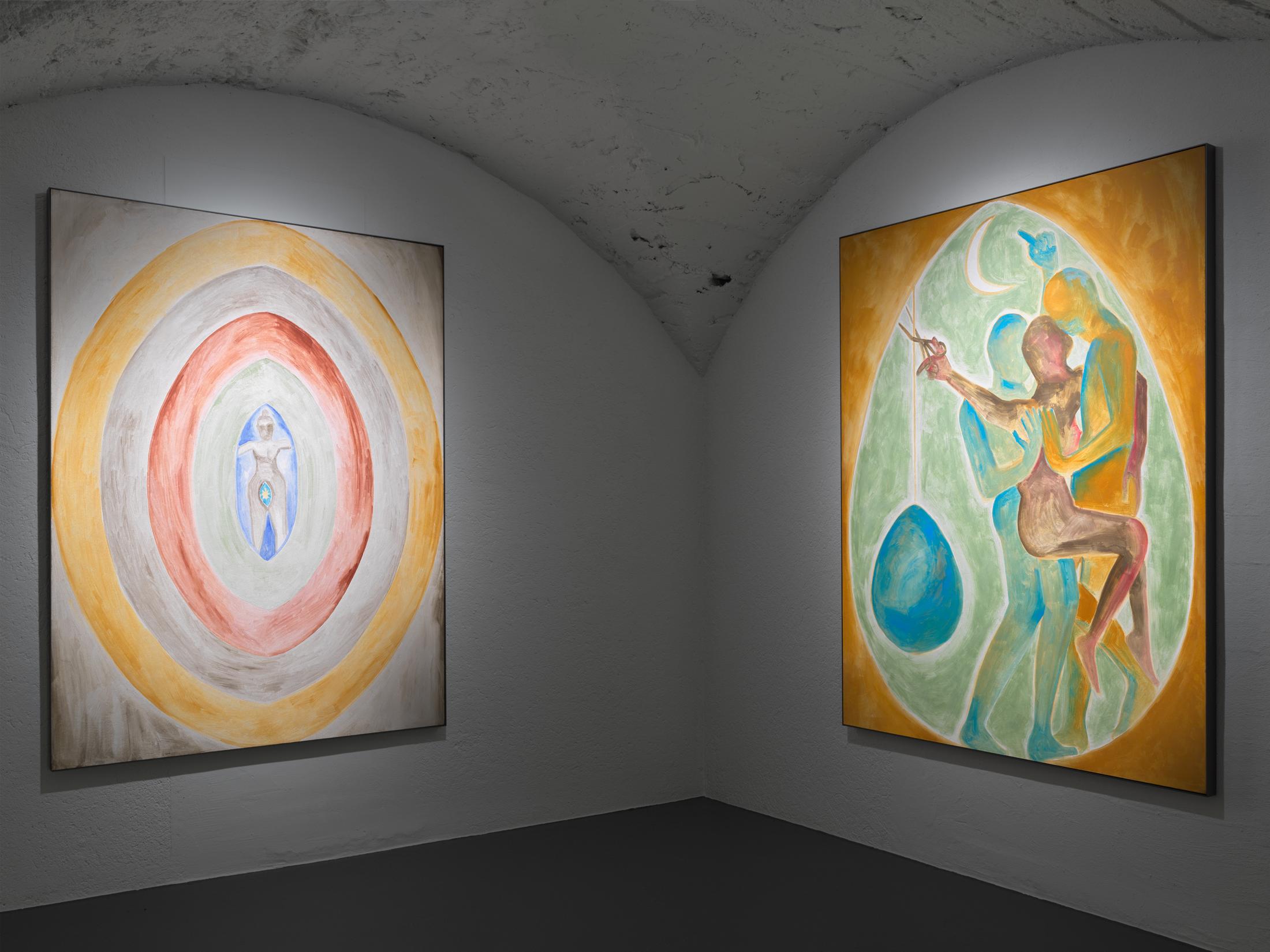 Exhibition View Francesco Clemente Soloshow «Clouds; view on Aspects of the Moon VIII, 2019 and  Aspects of the Moon III, 2019» at Vito Schnabel Gallery, St. Moritz, 2019 / © Francesco Clemente / Photo by Stefan Altenburger / Courtesy: the artist and Vito Schnabel Gallery