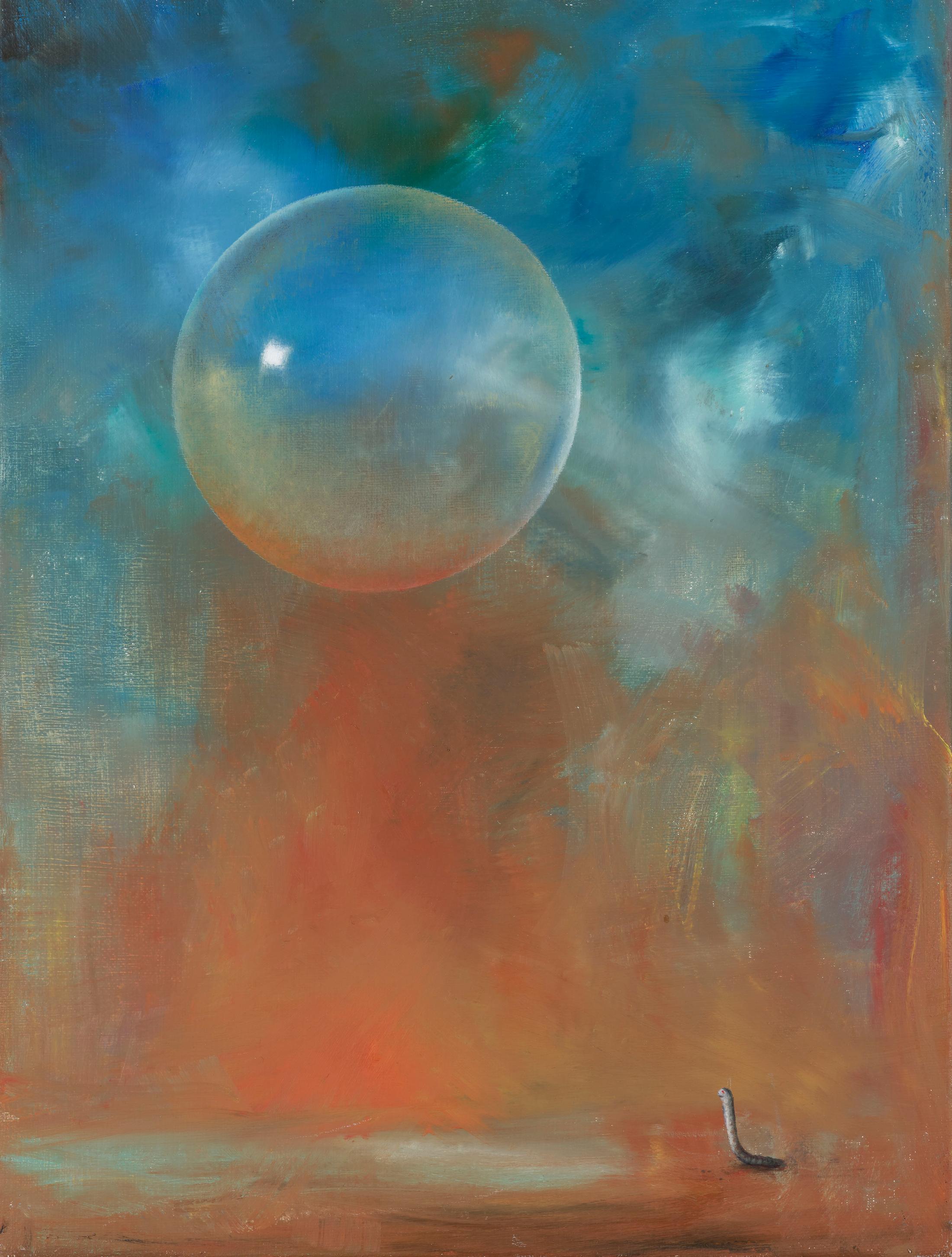 Exhibition View Francisco Sierra «Lunar Conveniences; view on Francisco Sierra, The Answer, 2020, oil on canvas, 40 x 30cm» at Von Bartha, Basel, 2021 / Photo: Andreas Zimmermann / Courtesy: the artist and Von Bartha