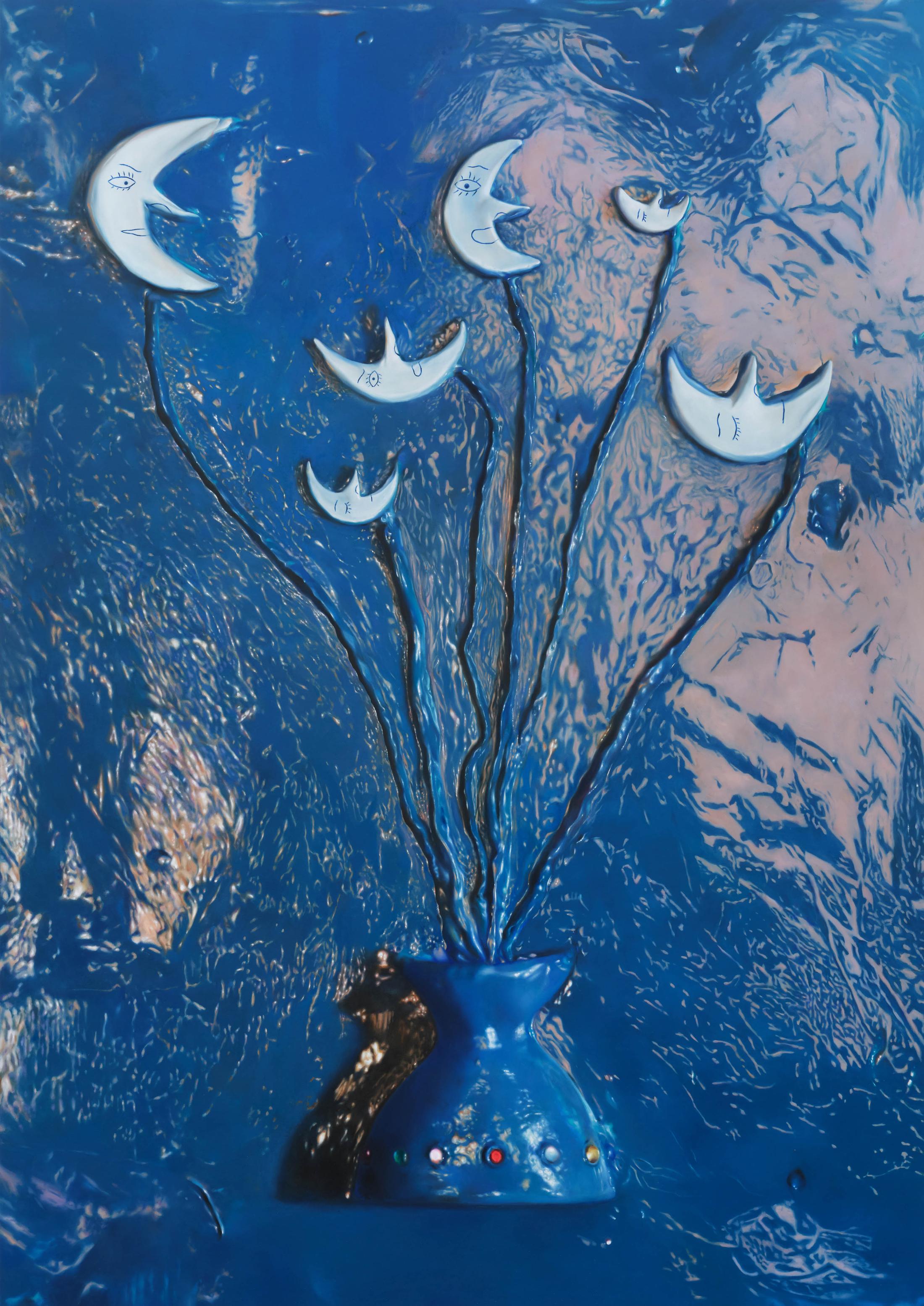 Exhibition View Francisco Sierra «Lunar Conveniences; view on Francisco Sierra, Maanbloemenkops, 2021, oil on canvas, 240 x 170cm» at Von Bartha, Basel, 2021 / Photo: Andreas Zimmermann / Courtesy: the artist and Von Bartha