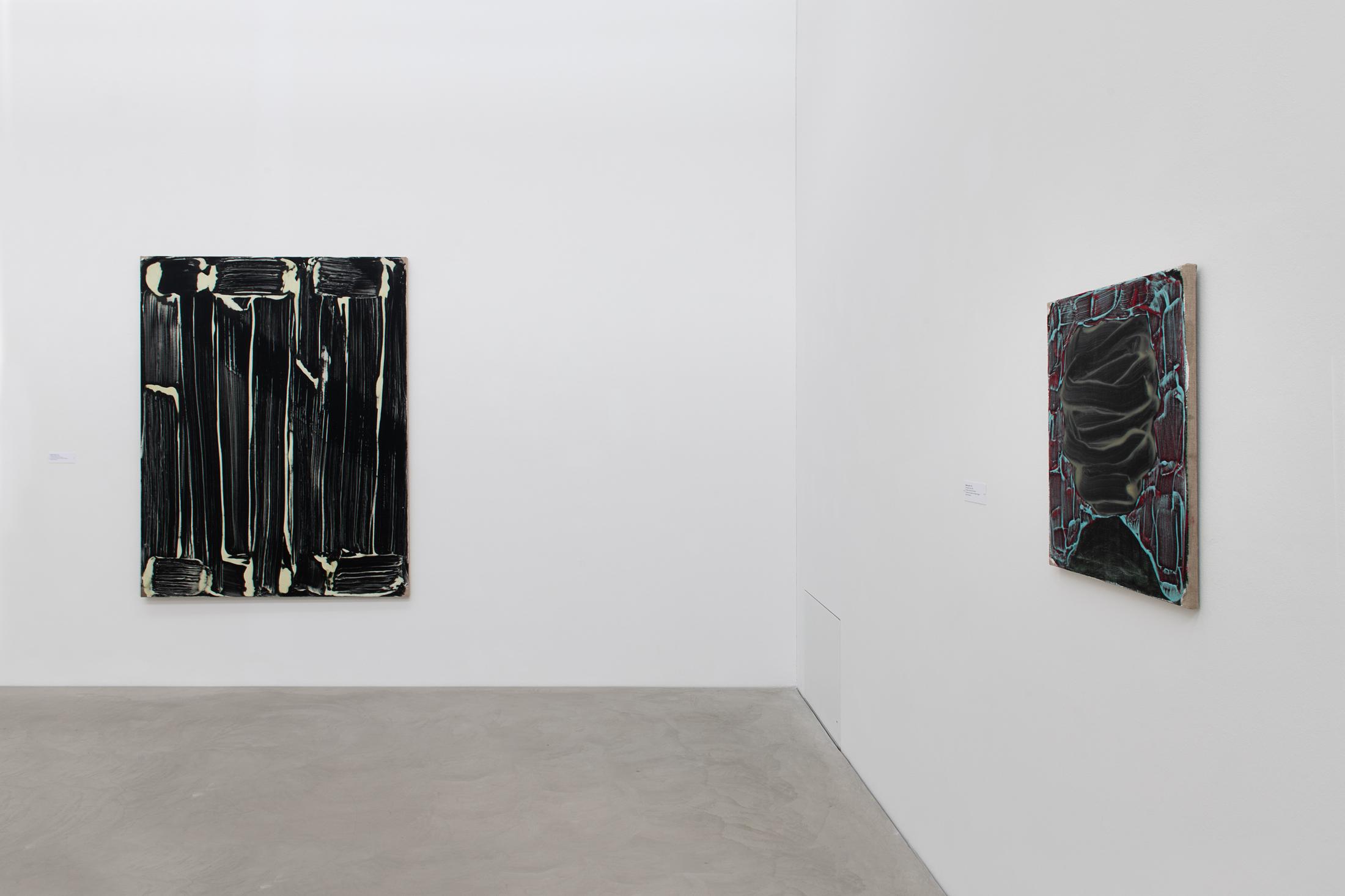 Exhibition View Groupshow «Frozen Gesture ; view on Robert Janitz, Painting for Men, 2016 and Two English Girls, 2016 (Courtesy the artist and Meyer Riegger, Berlin/Karlsruhe)» at Kunstmuseum Winterthur, 2019 / Photo: Sebastian Stadler