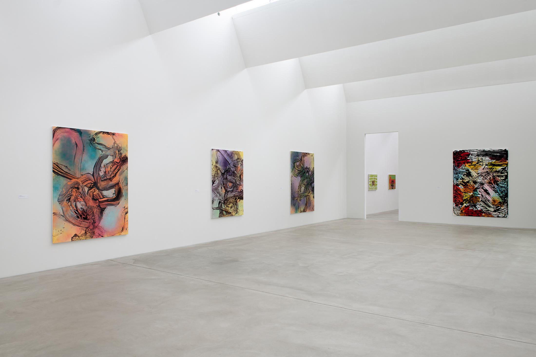 Exhibition View Groupshow «Frozen Gesture ; view on Judy Millar, Untitled, 2018, Untitled 2018, Without Yesterday, 2018 and Be Do Be Do IV, 2013 (Courtesy: the artist and Galerie Mark Müller, Zurich)» at Kunstmuseum Winterthur, 2019 / Photo: Sebastian Stadler