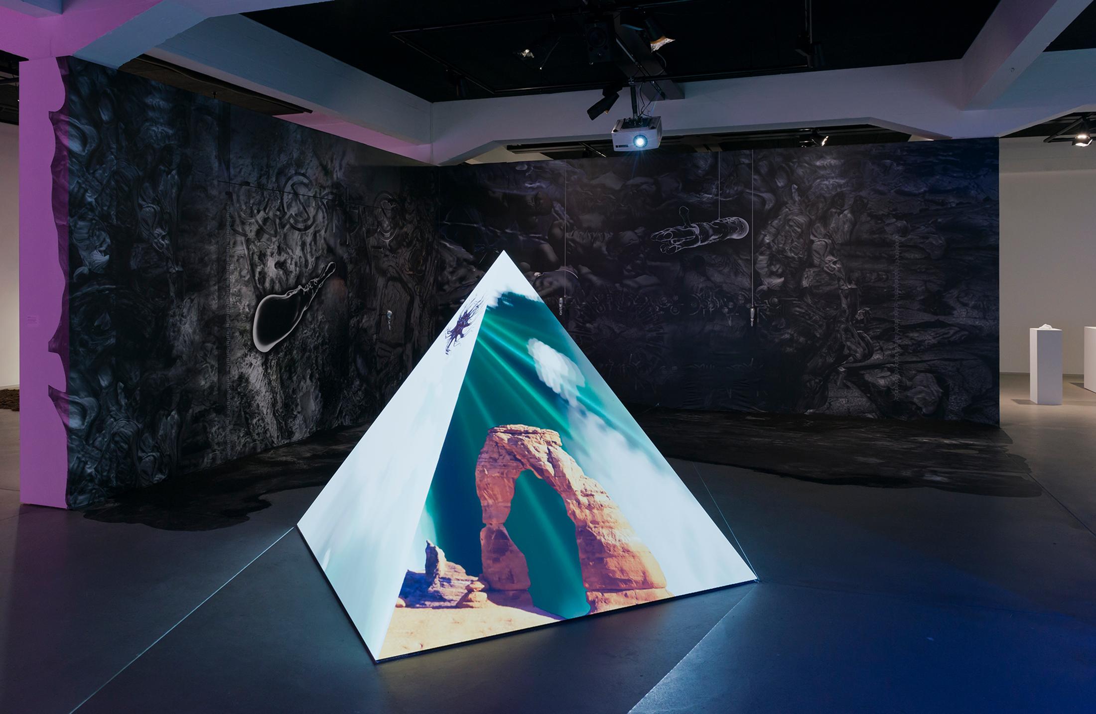 nstallation View Tabita Rezaire "Ultra Wet – Rec­apitulation, 2018" (in front), Joey Holder "The Evolution of the Spermalege, 2018" (on the right and background) at HEK, Basel / Photo: Franz Wamhof / Courtesy: the artists