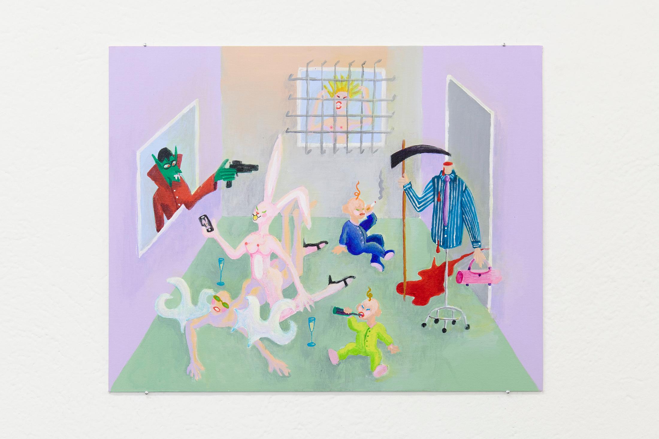 Exhibition View «Giggling Softly, Smiling Big; view on Virginie Jemmely, bonjour comment ça va ?, 2020» at WallStreet, Fribourg, 2021 / Photo: Guillaume Python / Courtesy: the artist and WallStreet