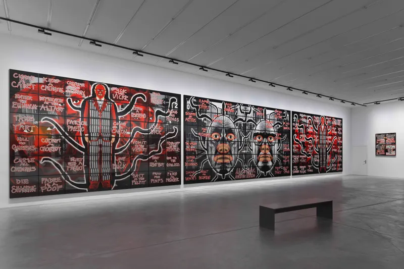 Exhibition View Gilbert & George «THE GREAT EXHIBITION, 1971–2016» at Kunsthalle Zürich & Luma Westbau, Zurich, 2020 / Photo: Stefan Altenburger / Courtesy: the artists, Kunsthalle Zürich & Luma Westbau