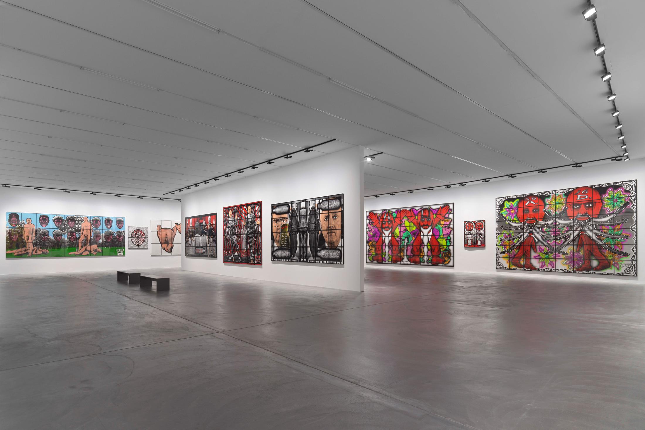 Exhibition View Gilbert & George «THE GREAT EXHIBITION, 1971–2016» at Kunsthalle Zürich & Luma Westbau, Zurich, 2020 / Photo: Stefan Altenburger / Courtesy: the artists, Kunsthalle Zürich & Luma Westbau