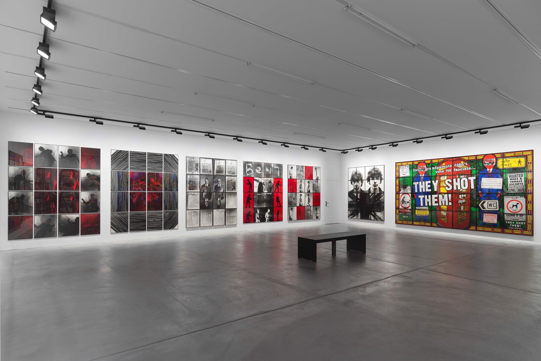 Exhibition View Gilbert & George «THE GREAT EXHIBITION, 1971–2016» at Kunsthalle Zürich & Luma Westbau, Zurich, 2020 / Photo: Stefan Altenburger / Courtesy: the artists, Kunsthalle Zürich & Luma Westbau