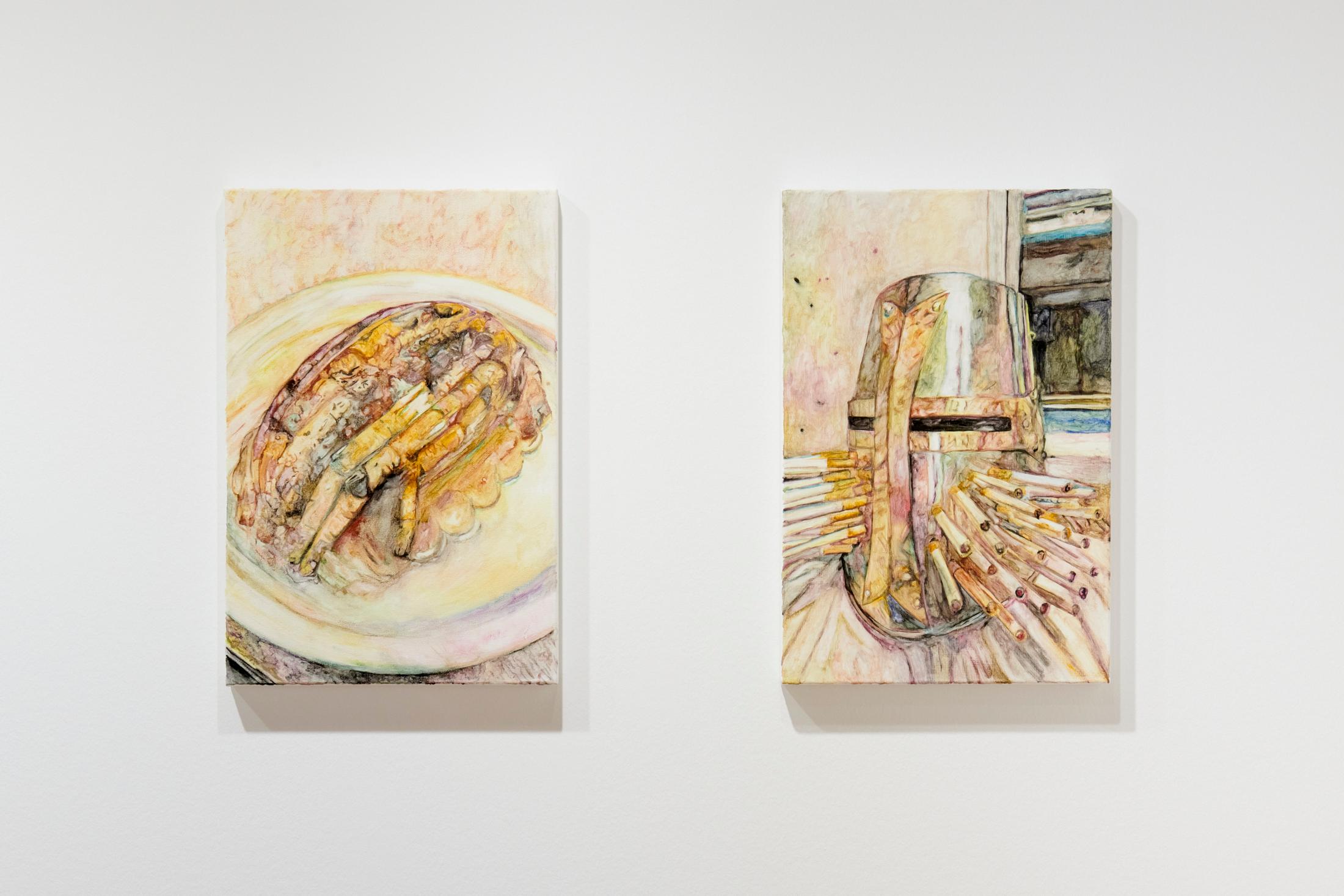 Exhibition View Grégory Sugnaux Solo Show «data romance; view on Grégory Sugneaux, Warmly Yours, 2022, 165x125cm, gouache and acrylic on canvas» at Château de Gruyères, Fribourg / Photo: Guillaume Python / Courtesy: the artist and Chateau de Gruyères