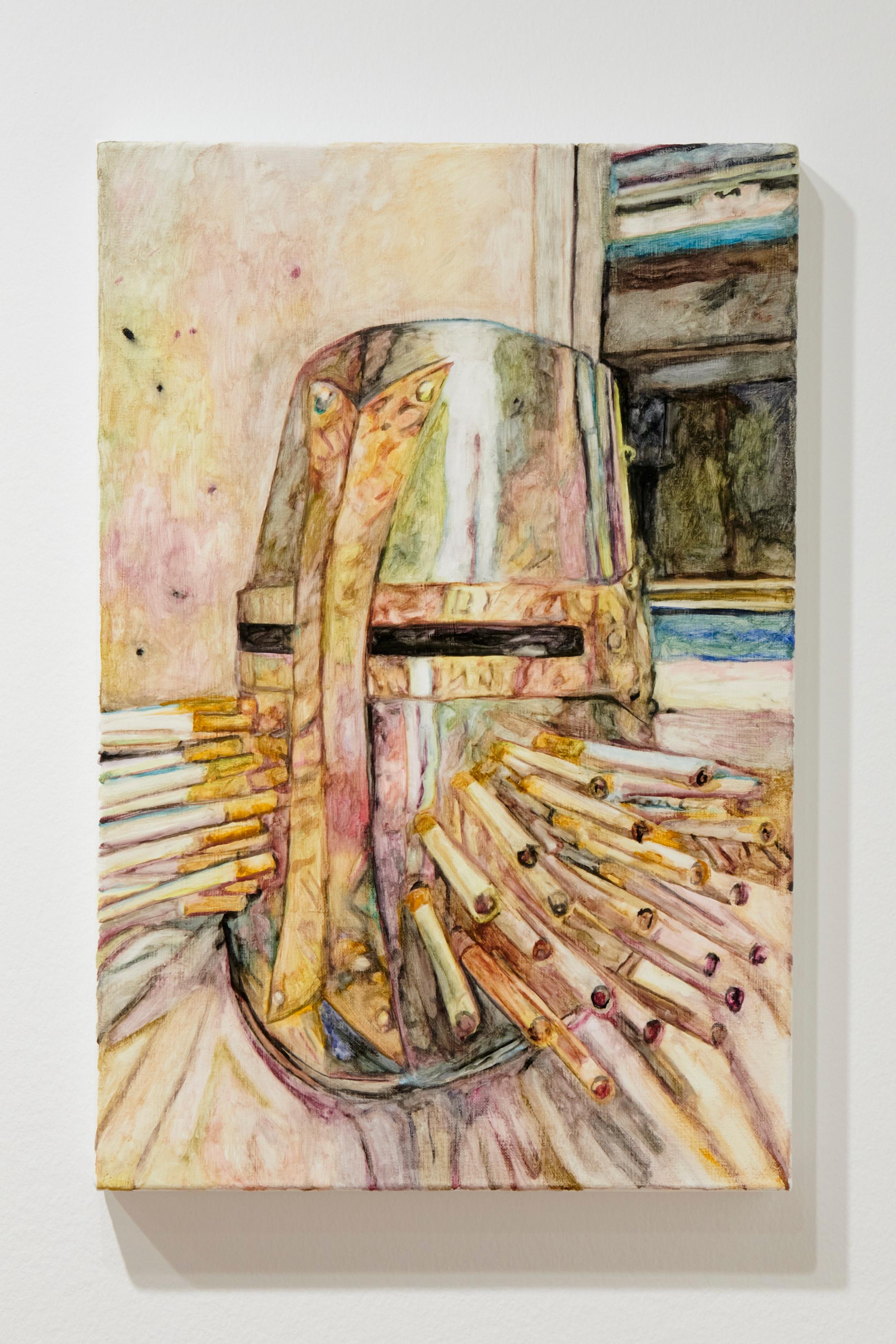 Exhibition View Grégory Sugnaux Solo Show «data romance; view on Grégory Sugneaux, Sick, 2022, 60x40cm, gouache and acrylic on canvas» at Château de Gruyères, Fribourg / Photo: Guillaume Python / Courtesy: the artist and Chateau de Gruyères