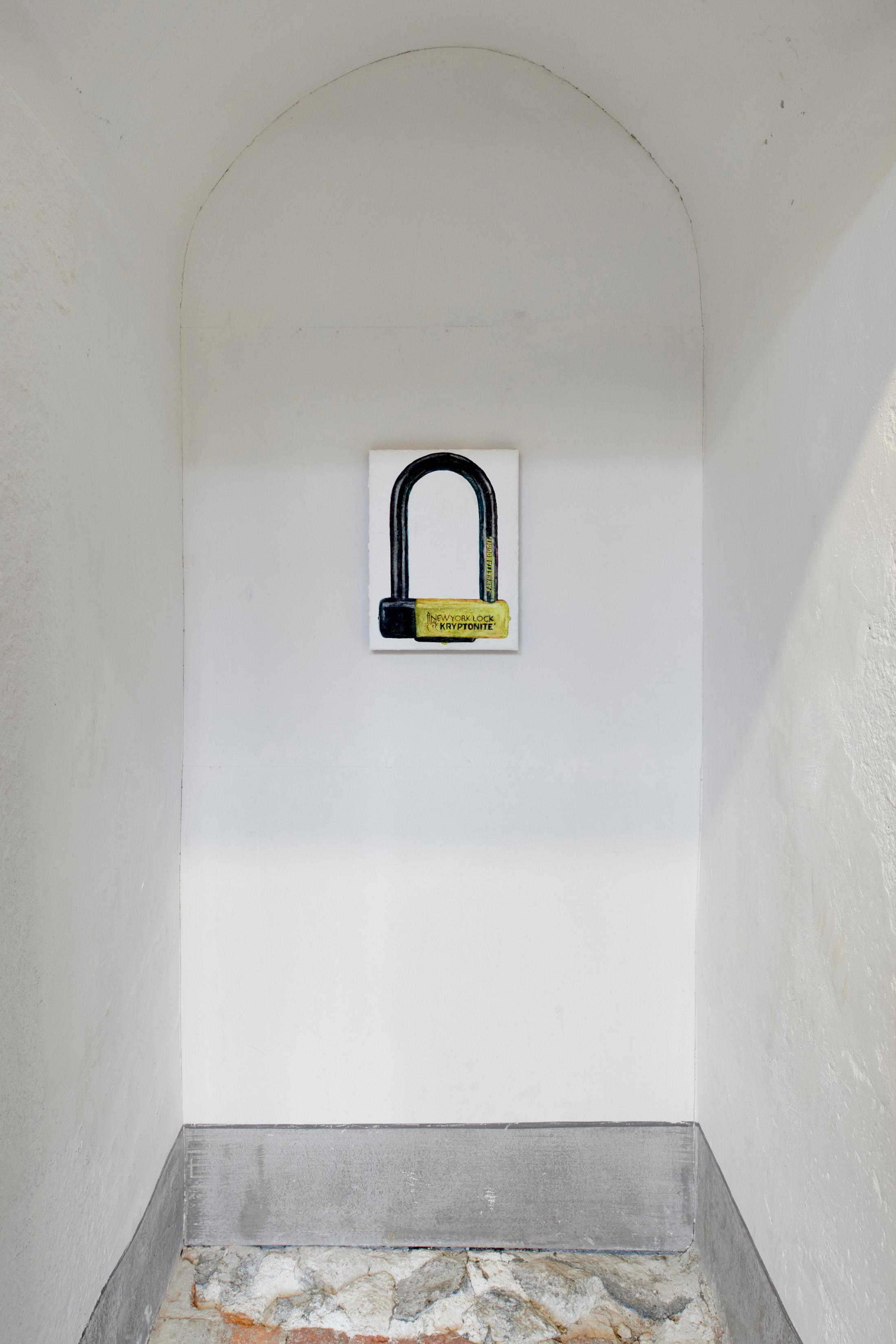 Exhibition View Grégory Sugnaux Solo Show «data romance; view on Grégory Sugneaux, FAHGETTABOUDIT, 2022, 40x30cm, gouache and acrylic on canvas» at Château de Gruyères, Fribourg / Photo: Guillaume Python / Courtesy: the artist and Chateau de Gruyères