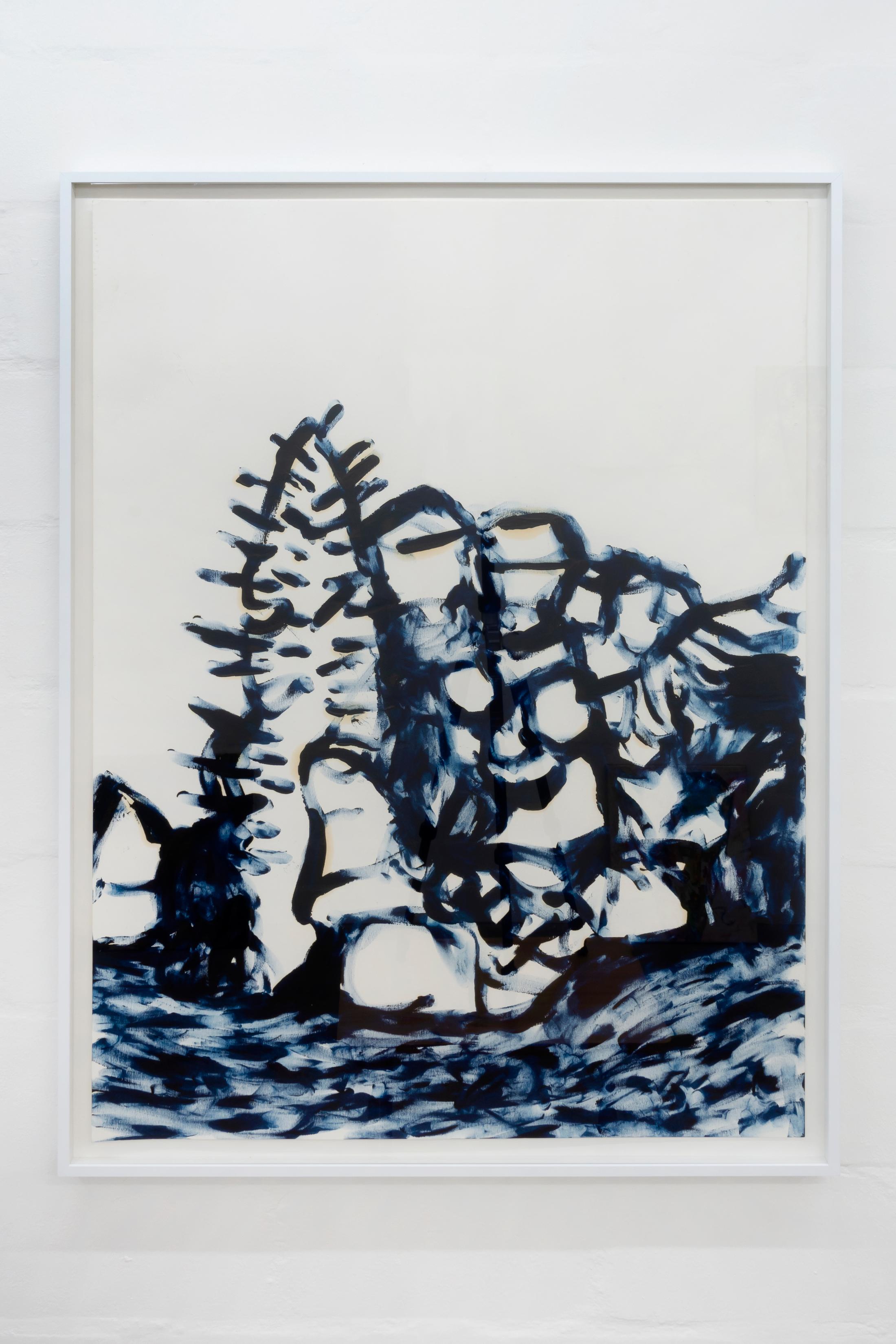 Exhibition View Group Show «Group Show 01; view on Selina Zurkirch, Blaue Finger, 2020» at Die Treppe, Birsfelden, 2021 / Photo and Courtesy: the artists and Die Treppe / Jan Kiefer