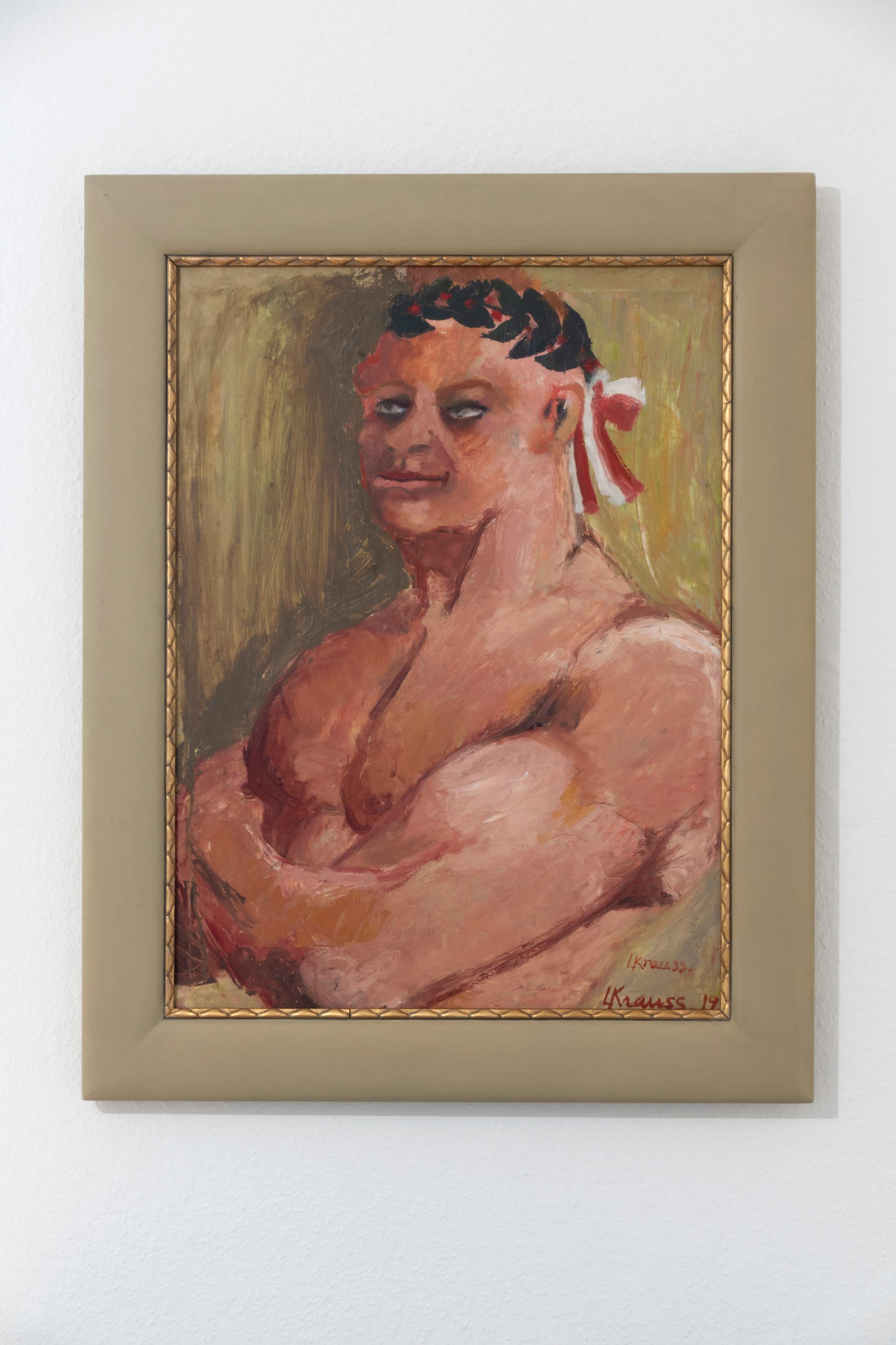 Exhibition View Group Show «Group Show 01; view on Lotti Krauss, Kranzturner, 1932» at Die Treppe, Birsfelden, 2021 / Photo and Courtesy: Die Treppe and Kunstkredit Basel-Stadt