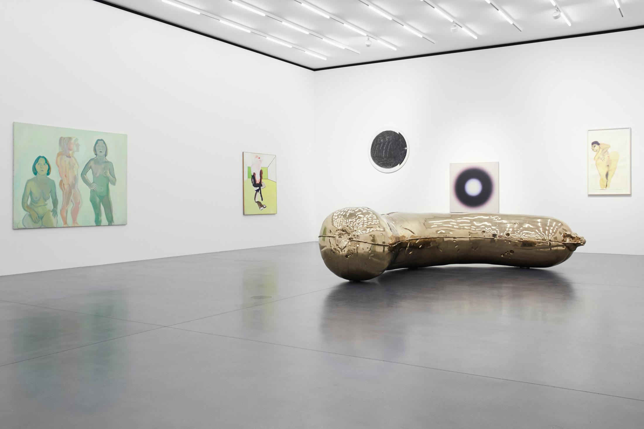 Exhibition View Groupshow «A Women Looking at Men Looking at Women ; view on Maria Lassnig, Teresa Pągowska, Sarah Lucas, Judith Bernstein, Wojciech Fangor, Marlene Dumas» at Muzeum Susch / Photo: Zosia Prominska / Courtesy Muzeum Susch