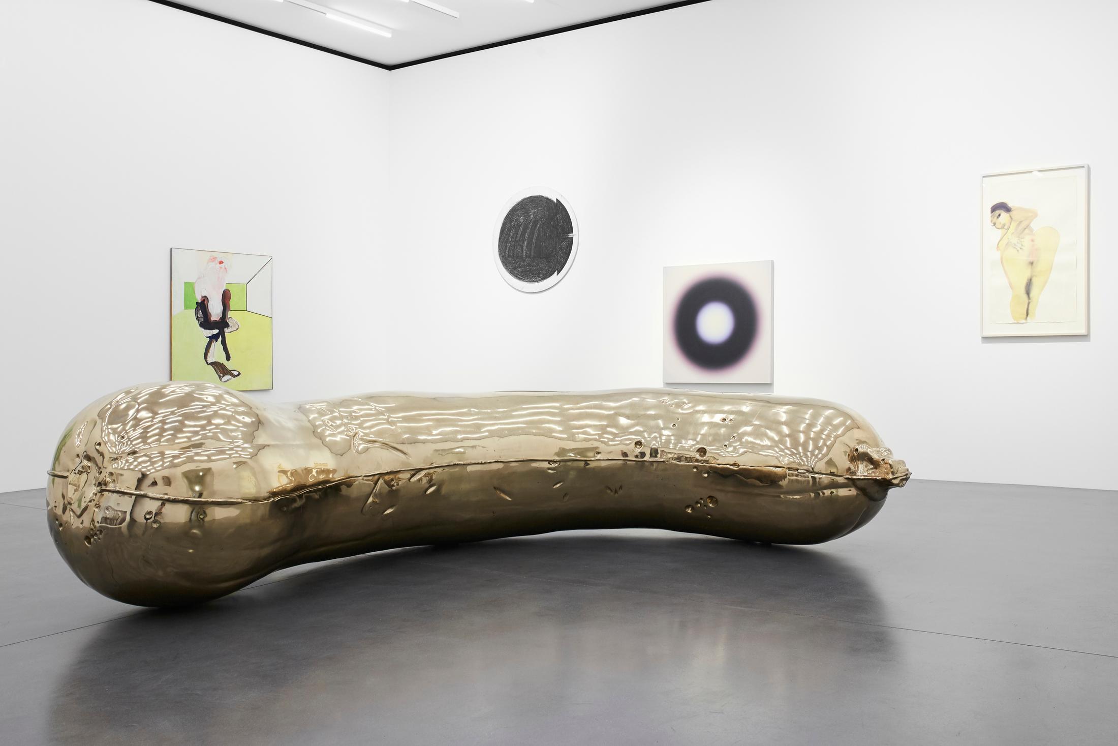 Exhibition View Groupshow «A Women Looking at Men Looking at Women ; view on Sarah Lucas, Teresa Pągowska, Judith Bernstein, Wojciech Fangor, Marlene Dumas» at Muzeum Susch / Photo: Zosia Prominska / Courtesy Muzeum Susch