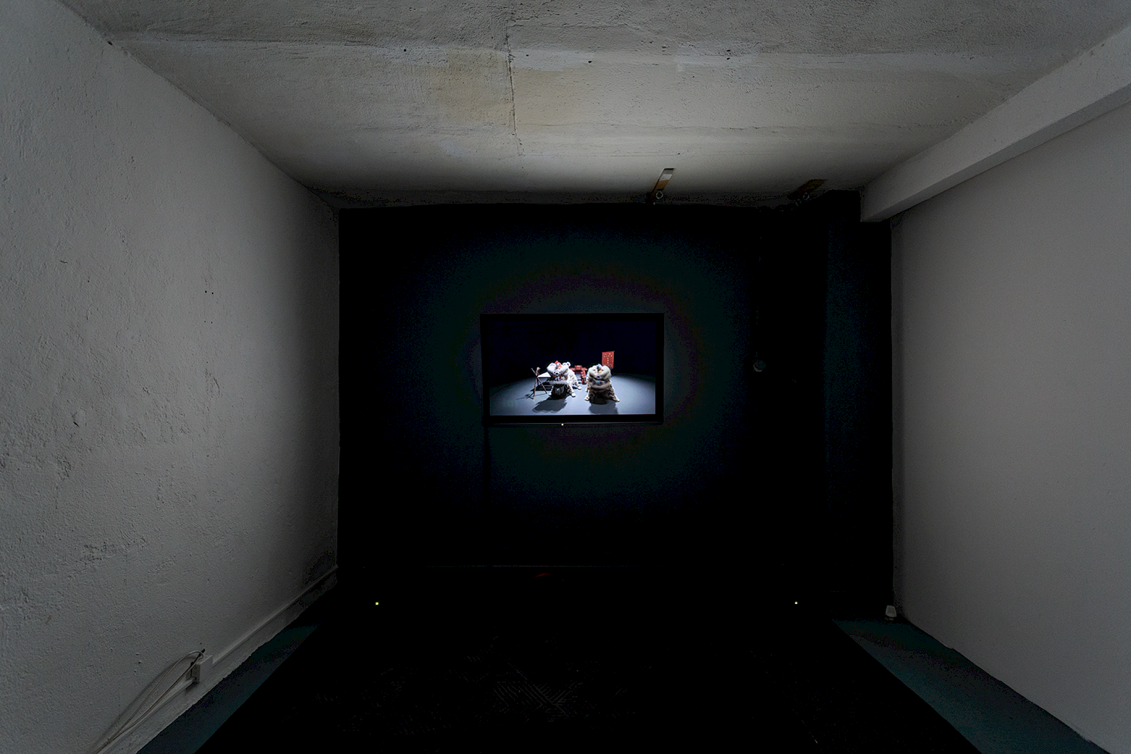 Installation View Groupshow «Double Take / view on Samson Young, Muted Situation 2 (Muted Lion Dance), 2014» at Last Tango Zurich, 2018 / Photography: Kilian Bannwart / Courtesy: the artists and Last Tango