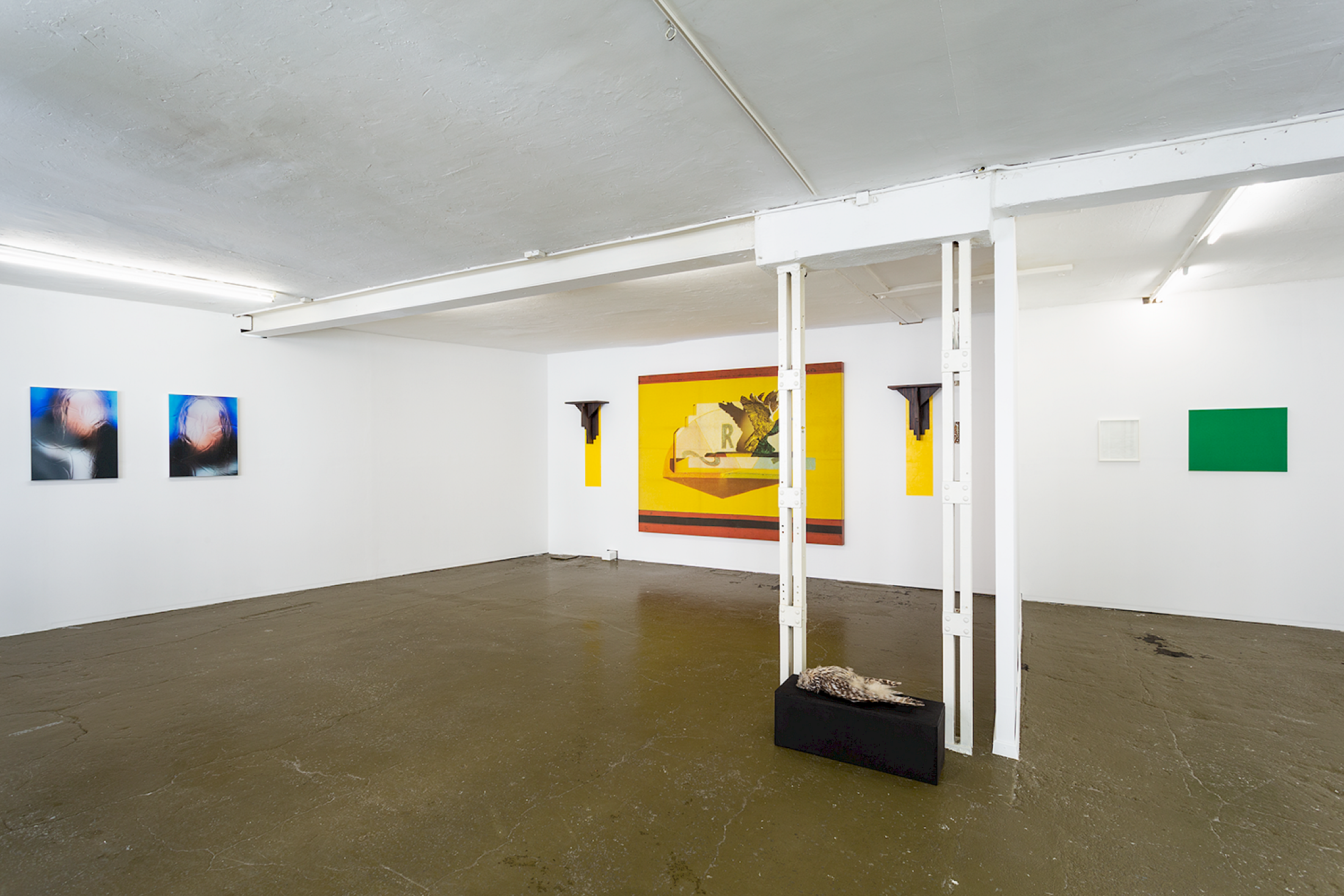 Installation View Groupshow «Double Take» with Chérif & Silvie Defraoui, Manon Wertenbroek, Jason Dodge, Bruno Jakob, Per Kirkeby, Katja Schenker, Vittorio Santoro, Simon Starling, Gregory Hari, Samson Young, Michael Etzensperger, Christoph Hefti at Last Tango Zurich, 2018 / Photography: Kilian Bannwart / Courtesy: the artists and Last Tango