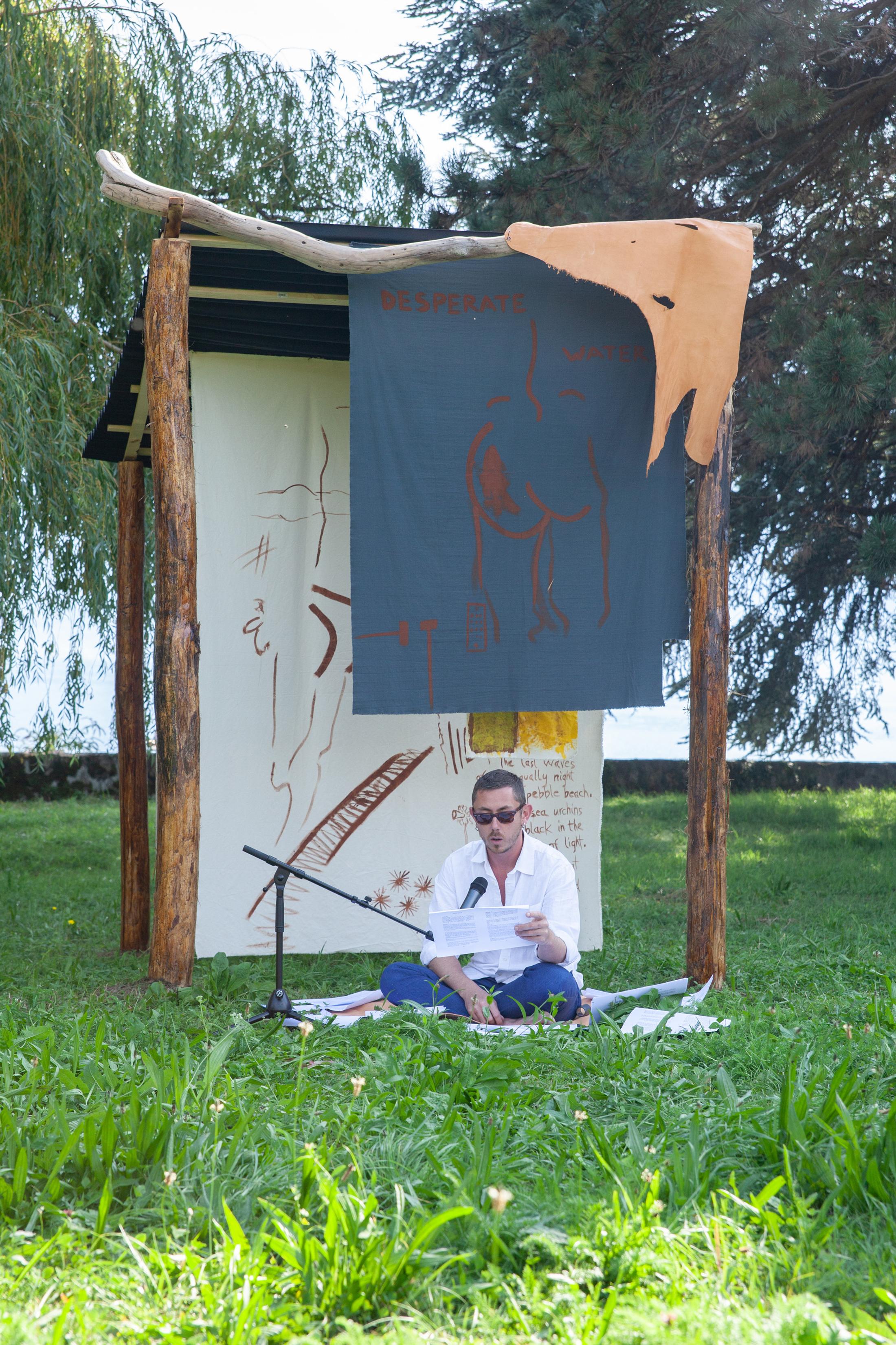 Exhibition View Groupshow «Modern Nature – an hommage to Derek Jarman; view on Garrett Nelson, Desperate Water (2019)» at La Becque, La Tour-de-Peilz, 2019 / Photo: © Diana Martin / Courtesy: the artist and La Becque