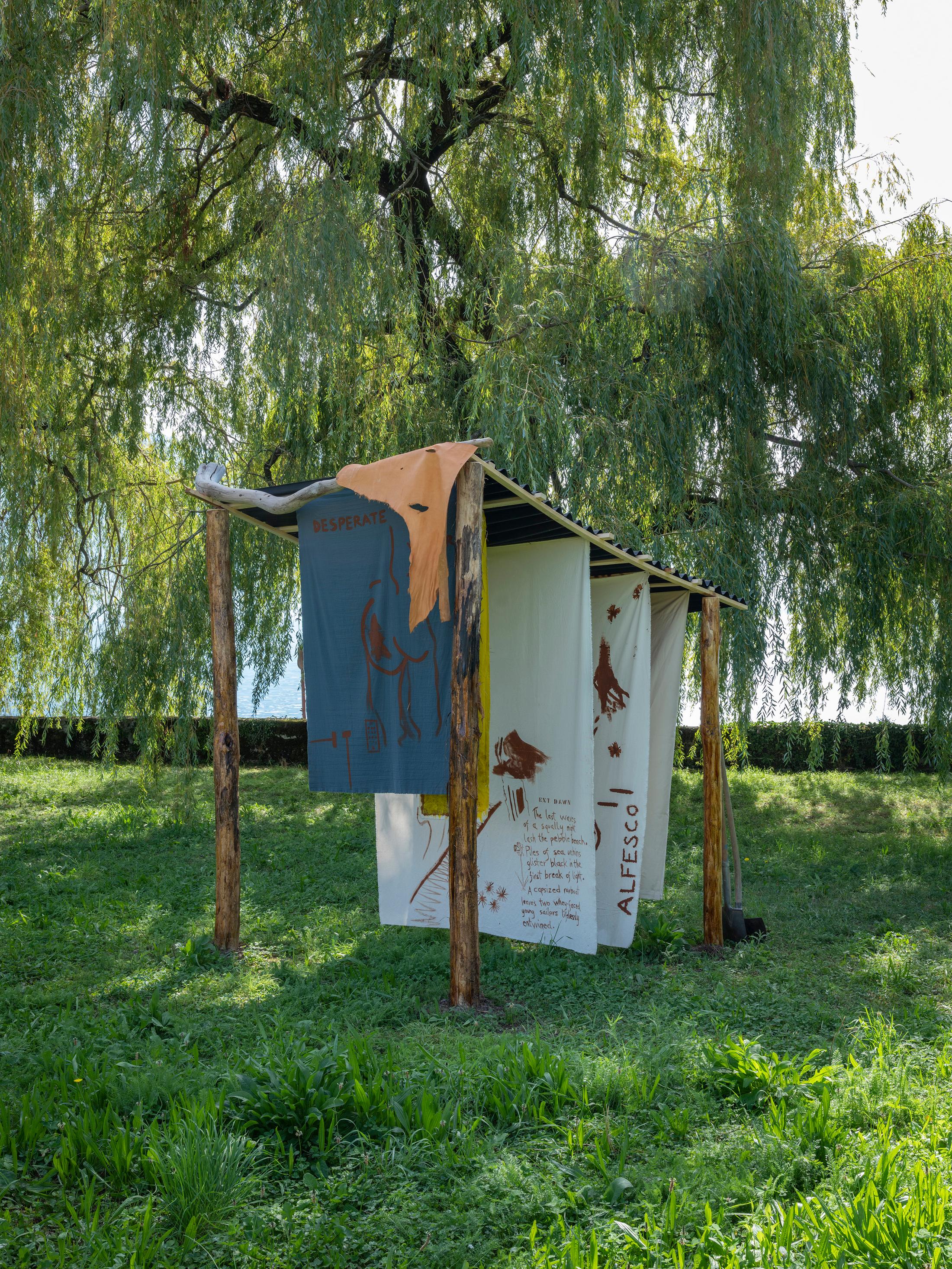 Exhibition View Groupshow «Modern Nature – an hommage to Derek Jarman; view on Garrett Nelson, Desperate Water (2019)» at La Becque, La Tour-de-Peilz, 2019 / Photo: © Julien Gremaud / Courtesy: the artist and La Becque