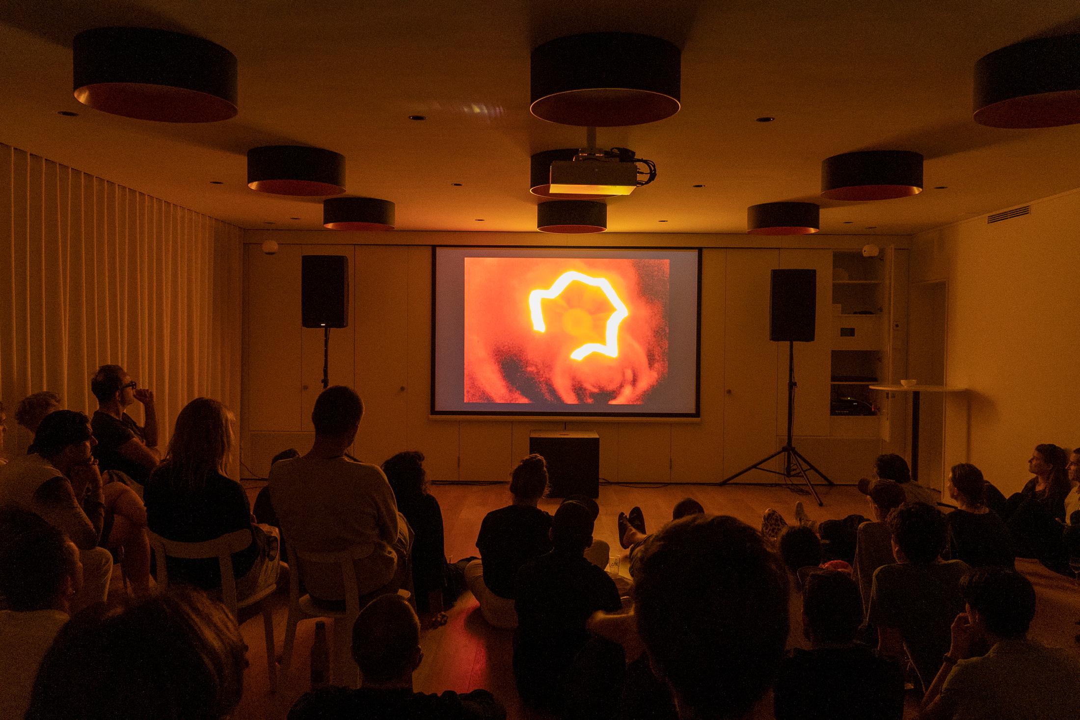 Exhibition View Groupshow «Modern Nature – an hommage to Derek Jarman; view on Simon Fisher Turner performing live score on Derek Jarman’s Blue and a selection of super-8 movies, 2019» at La Becque, La Tour-de-Peilz, 2019 / Photo: © Julien Gremaud / Courtesy: the artist and La Becque