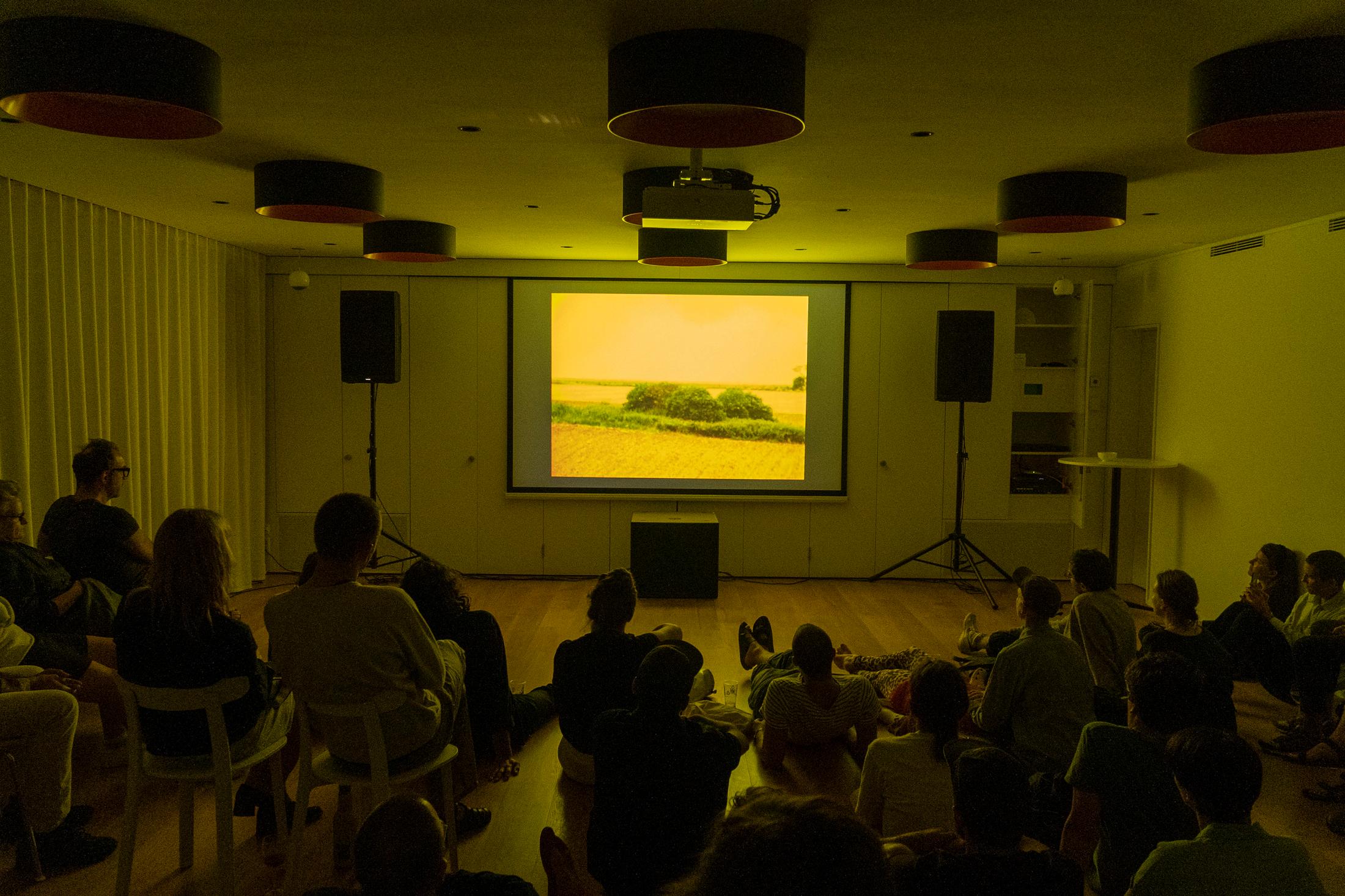 Exhibition View Groupshow «Modern Nature – an hommage to Derek Jarman; view on Simon Fisher Turner performing live score on Derek Jarman’s Blue and a selection of super-8 movies, 2019» at La Becque, La Tour-de-Peilz, 2019 / Photo: © Julien Gremaud / Courtesy: the artist and La Becque