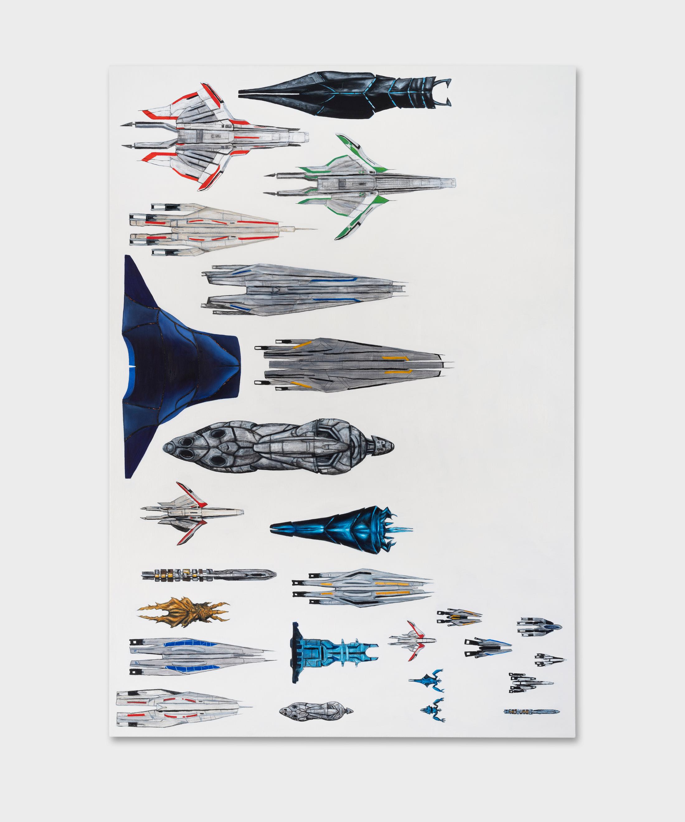 Exhibition View Groupshow «Swiss Made; view on Mathis Gasser, Mass Effect Ships, 2019» at Ribordy Thetaz, Geneva, 2019 / Photo: © Julien Gremaud