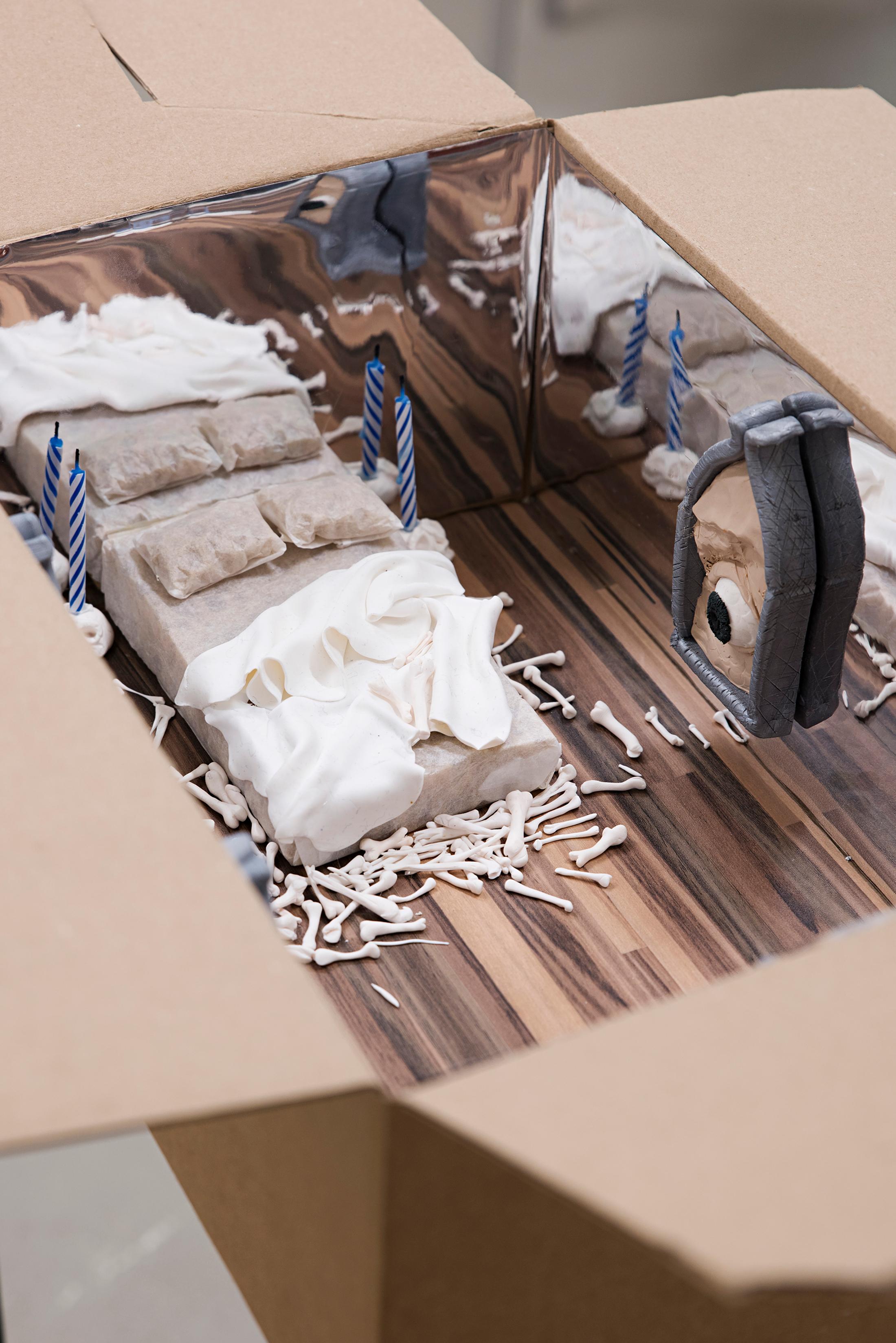 Exhibition View Groupshow «Viral Landscapes / view on Claire van Lubeek, Hot Bones x x, 2018» at Dynamo Project Room 13, Zurich / Curated by Mohamed Almusibli / Photo: James Bantone / Courtesy: the curator and the artist