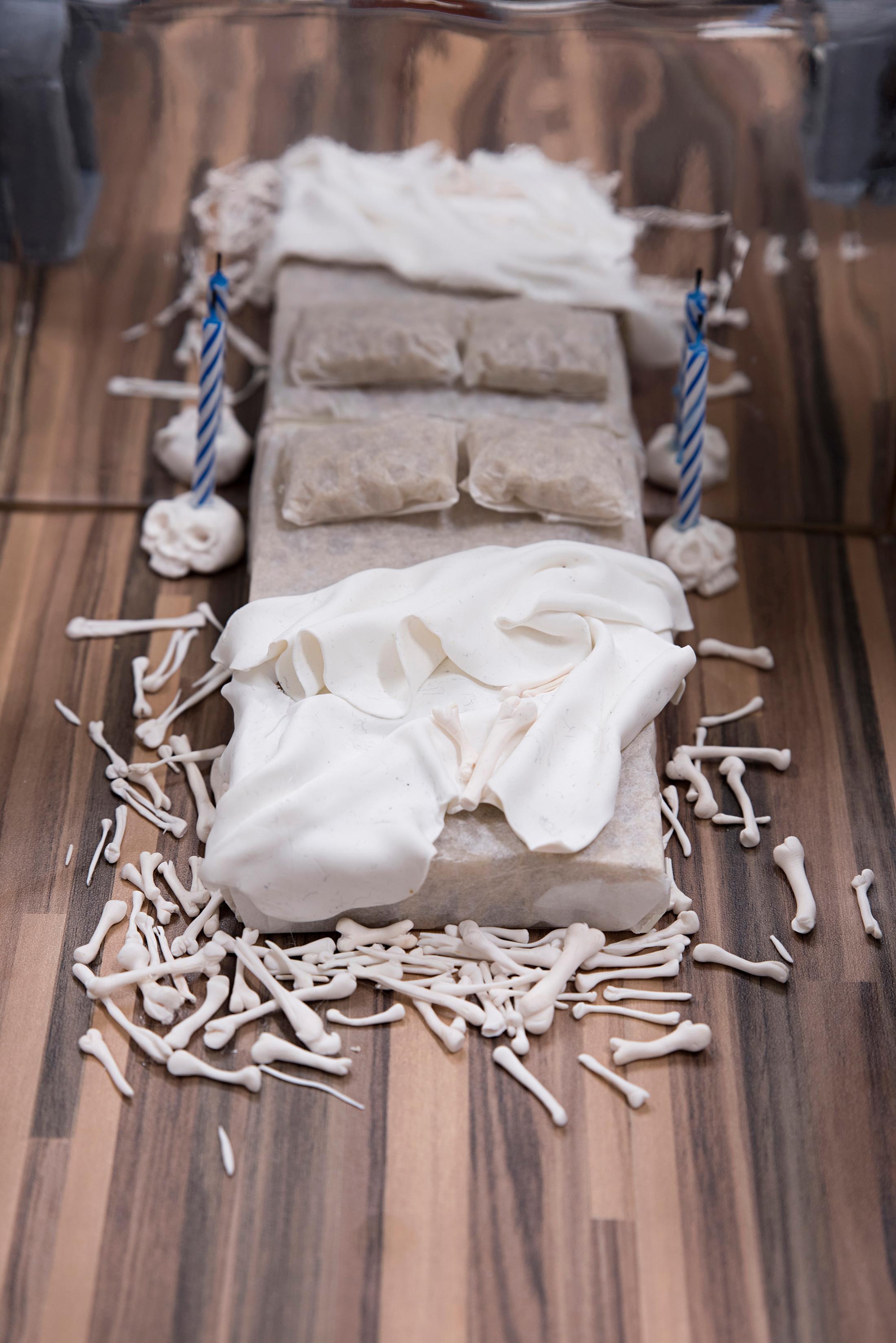 Exhibition View Groupshow «Viral Landscapes / view on Claire van Lubeek, Hot Bones x x, 2018» at Dynamo Project Room 13, Zurich / Curated by Mohamed Almusibli / Photo: James Bantone / Courtesy: the curator and the artist