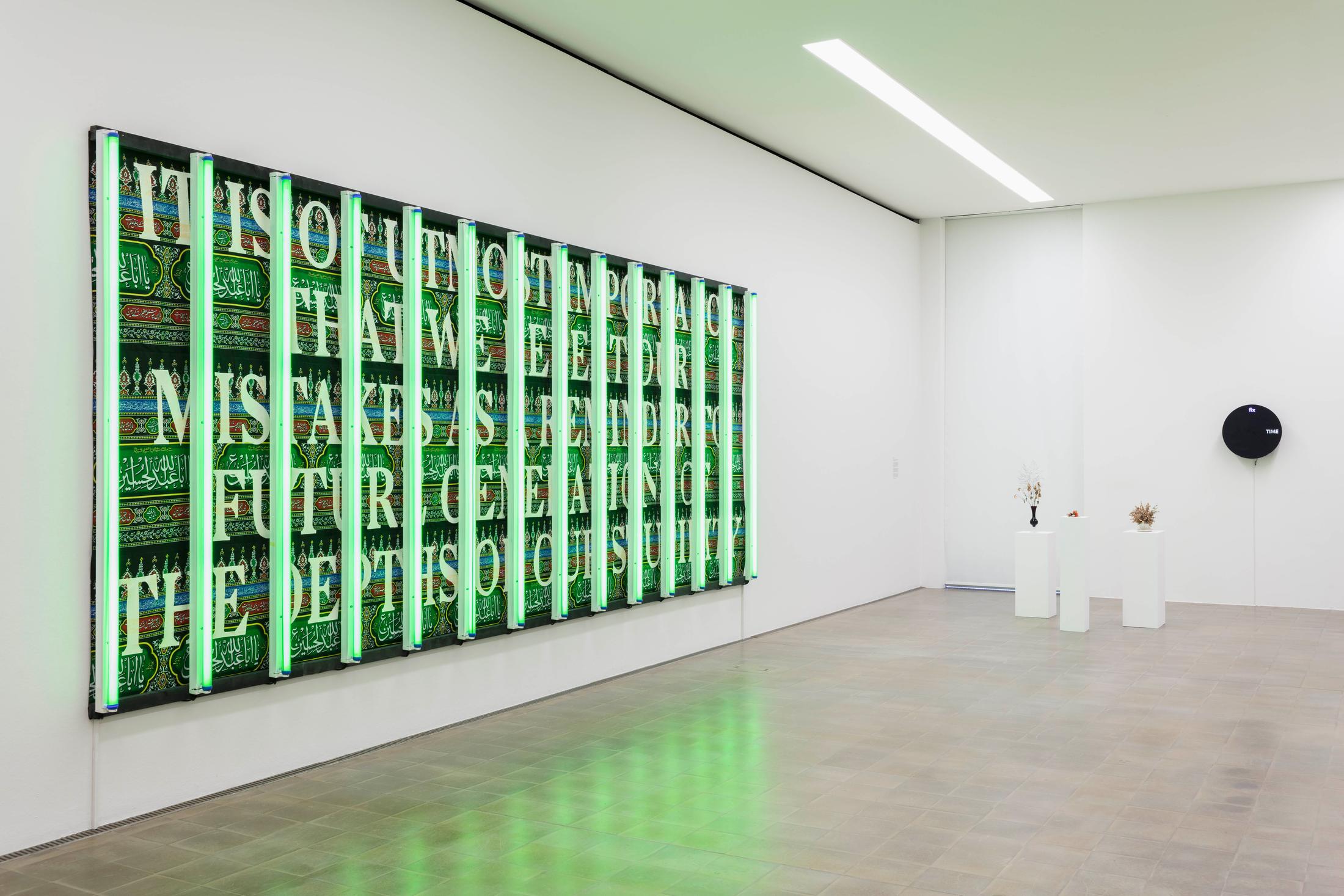 Exhibition View Groupshow «Zeitspuren – The Power of Now with Slavs and Tatars, Kapwani Kiwanga and Raqs Media Collective» at PASQUART, Biel/Bienne, 2018 / Photo: Gunnar Meier / Courtesy: Fondazione Sandretto Re Rebaudengo, Turin / Courtesy: the artist and Gallery Jérôme Poggi / Courtesy: the artist and Frith Street Gallery, London