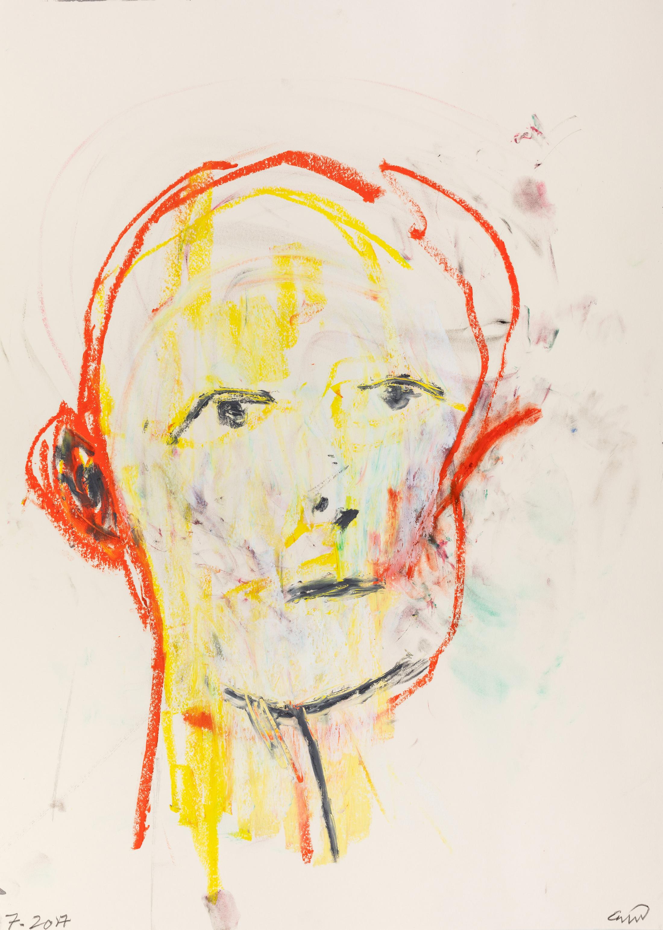 Exhibition View Guillaume Bruère Soloshow «What Trembles and Almost Dances; view on Guillaume Bruère, 07.2017, 2017, Coloured pencils, oil pastels and acrylic on paper, 70 x 50 cm» at Fundaziun Not Vital, Tarasp Castle, Scuol, 2020 / Photo: Eric Gregory Powell / Courtesy: the artist and Fundaziun Not Vital