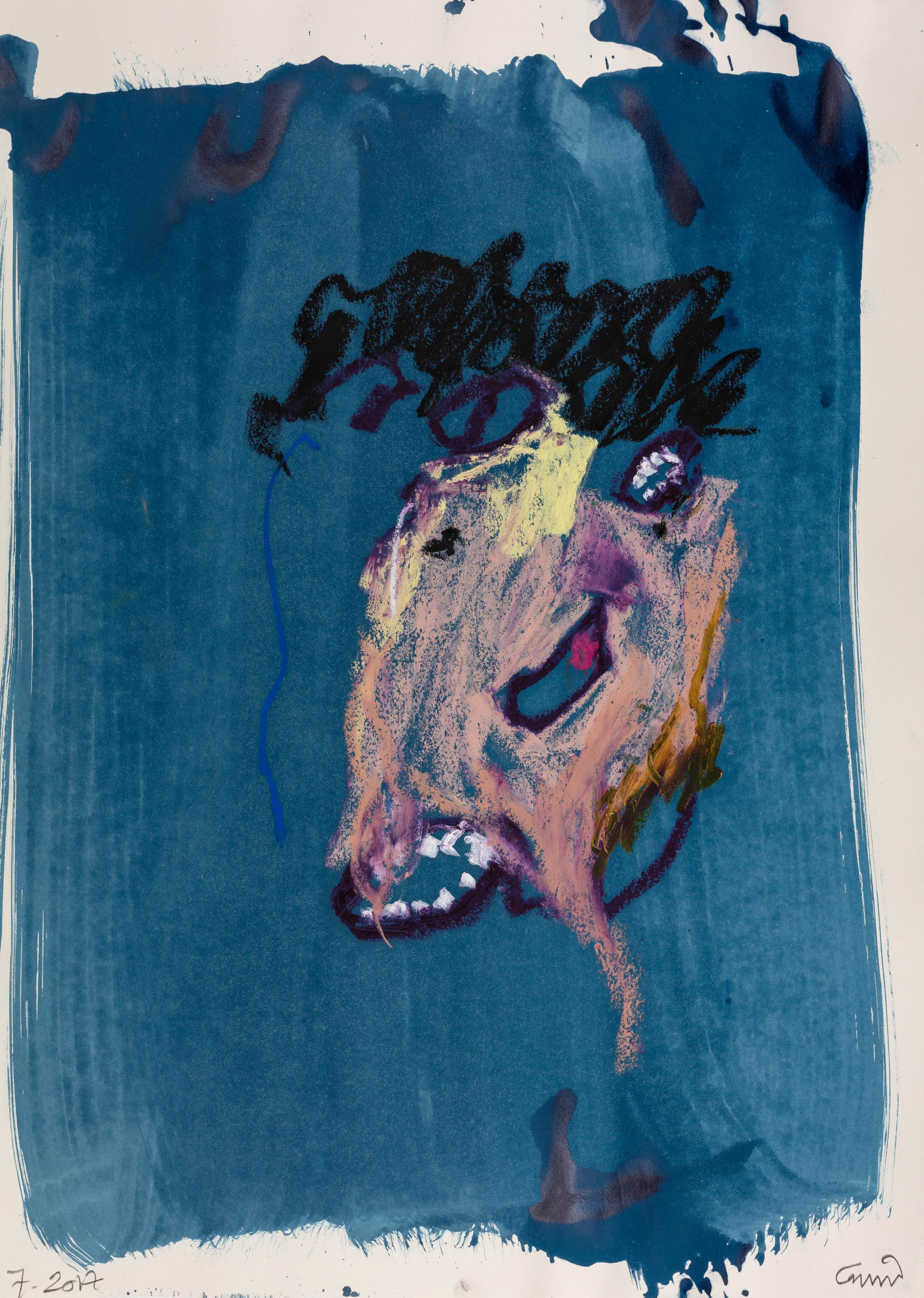 Exhibition View Guillaume Bruère Soloshow «What Trembles and Almost Dances; view on Guillaume Bruère, 07.2017, Coloured pencils, oil pastels and acrylic on paper, 70 x 50 cm» at Fundaziun Not Vital, Tarasp Castle, Scuol, 2020 / Photo: Eric Gregory Powell / Courtesy: the artist and Fundaziun Not Vital