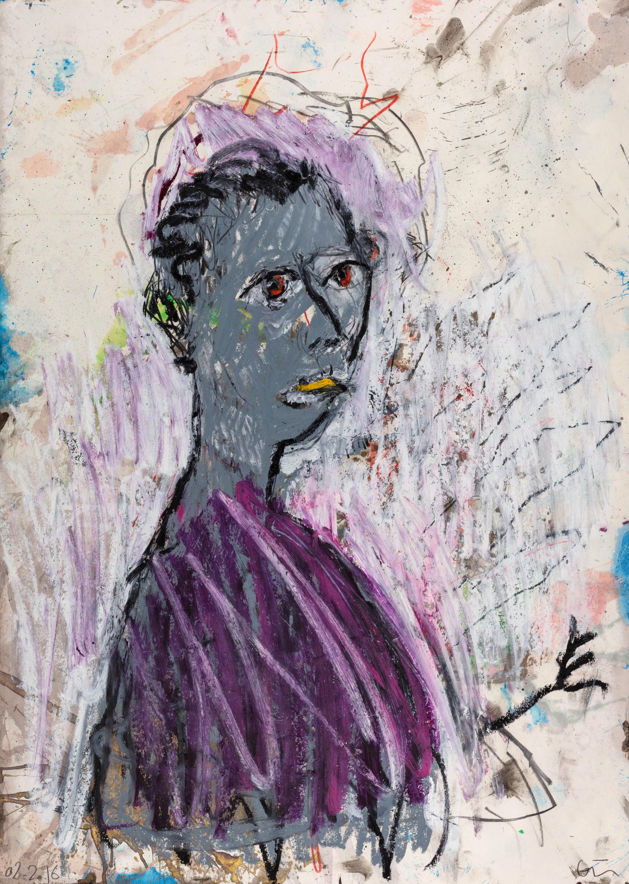 Exhibition View Guillaume Bruère Soloshow «What Trembles and Almost Dances; view on Guillaume Bruère, 02.2016, 2016, Coloured pencils, oil pastels and acrylic on paper, 70 x 50 cm» at Fundaziun Not Vital, Tarasp Castle, Scuol, 2020 / Photo: Eric Gregory Powell / Courtesy: the artist and Fundaziun Not Vital