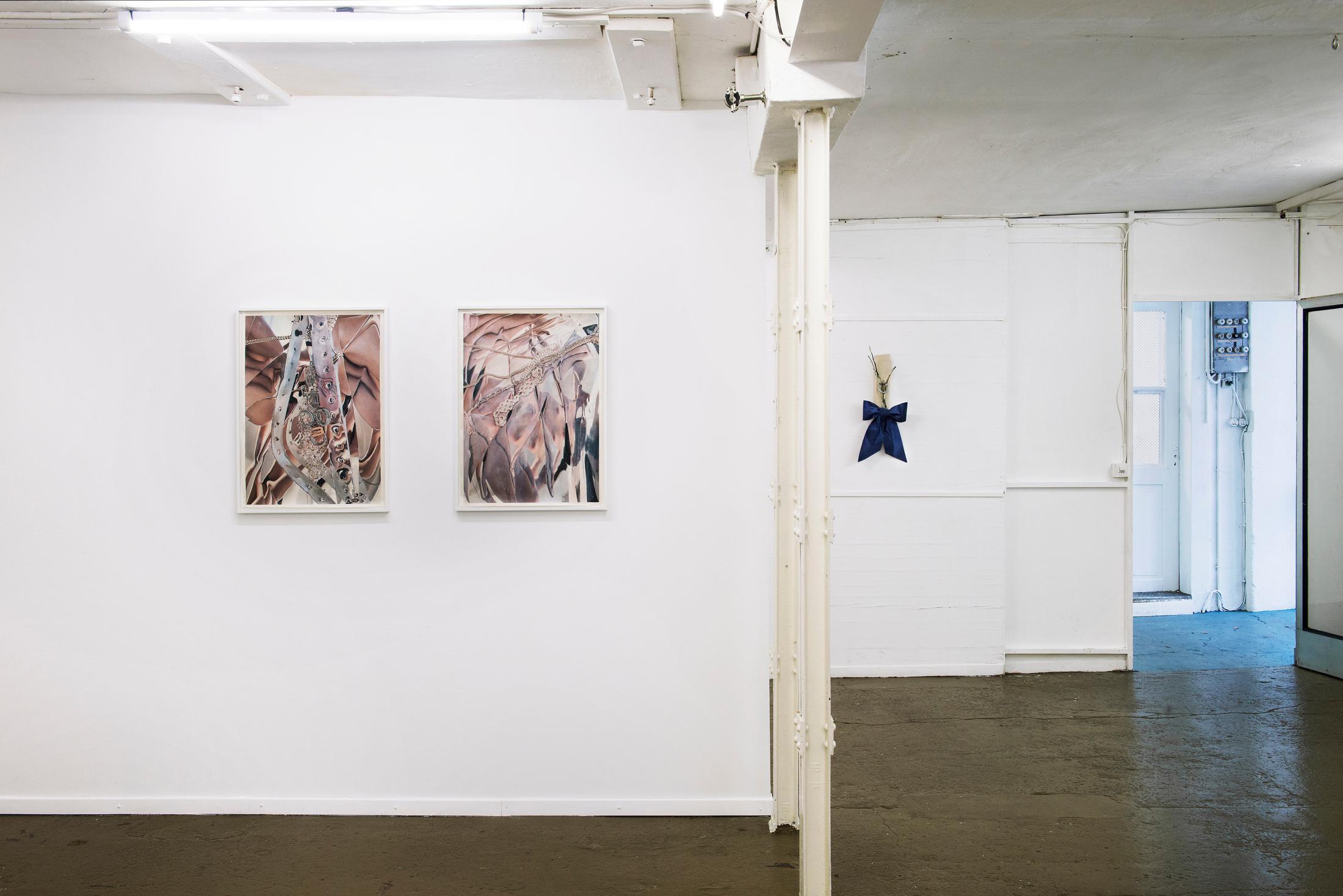 Exhibition View Groupshow «Heavy Satin; view on Manon Wertenbroek, Self-portrait 1 and 2, 2019 and Roman Gysin, Welcome Home II, 2018» at Last Tango, Zurich, 2020 / Photo:  Kilian Bannwart / Courtesy: the artists and Last Tango