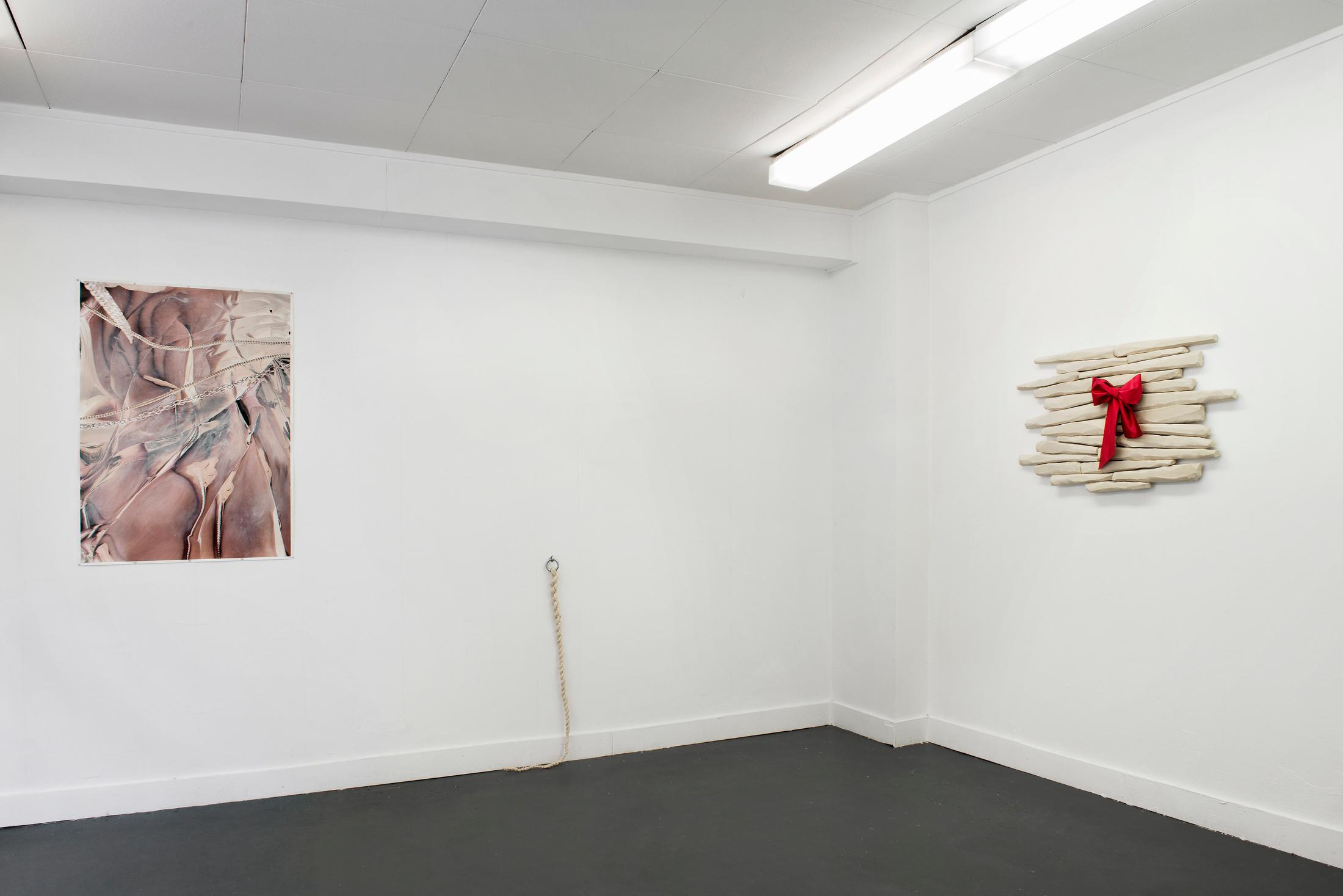 Exhibition View Groupshow «Heavy Satin; view on Manon Wertenbroek, Self-portrait 4, 2020; Roman Gysin, Hang Out, 2020 and Welcome Home, 2018» at Last Tango, Zurich, 2020 / Photo:  Kilian Bannwart / Courtesy: the artists and Last Tango