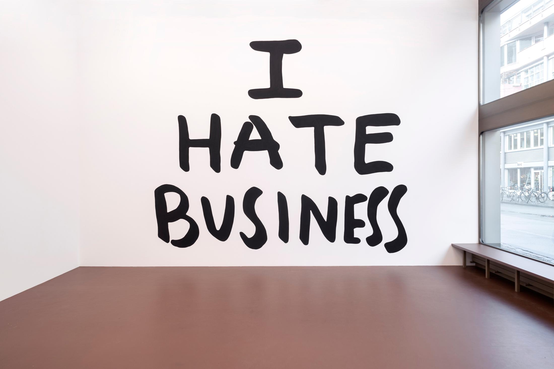 Exhibition View Group Show «Hello America; view on Jessica Diamond, I Hate Business, 1989» at Karma International, Zurich, 2021 / Photo: Flavio Karrer / Courtesy: the artist and Karma International