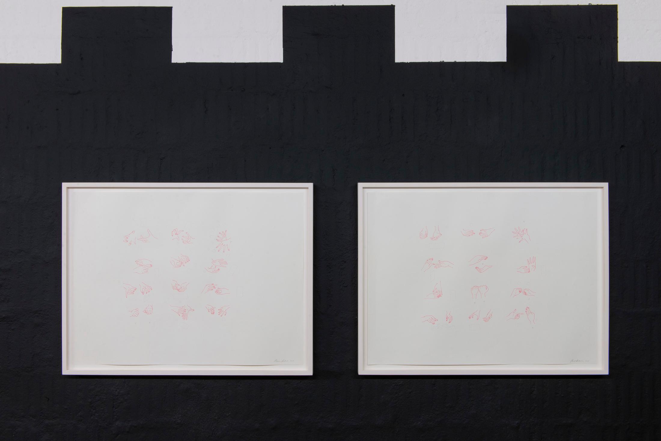 Exhibition View Groupshow «i hate you; view on Madeline Hollander, Closeup 1+2, both 2017, Ink on paper 45.7 x 61 cm each» at Plymouth Rock, Zurich, 2020 / Courtesy: the artist and Plymouth Rock