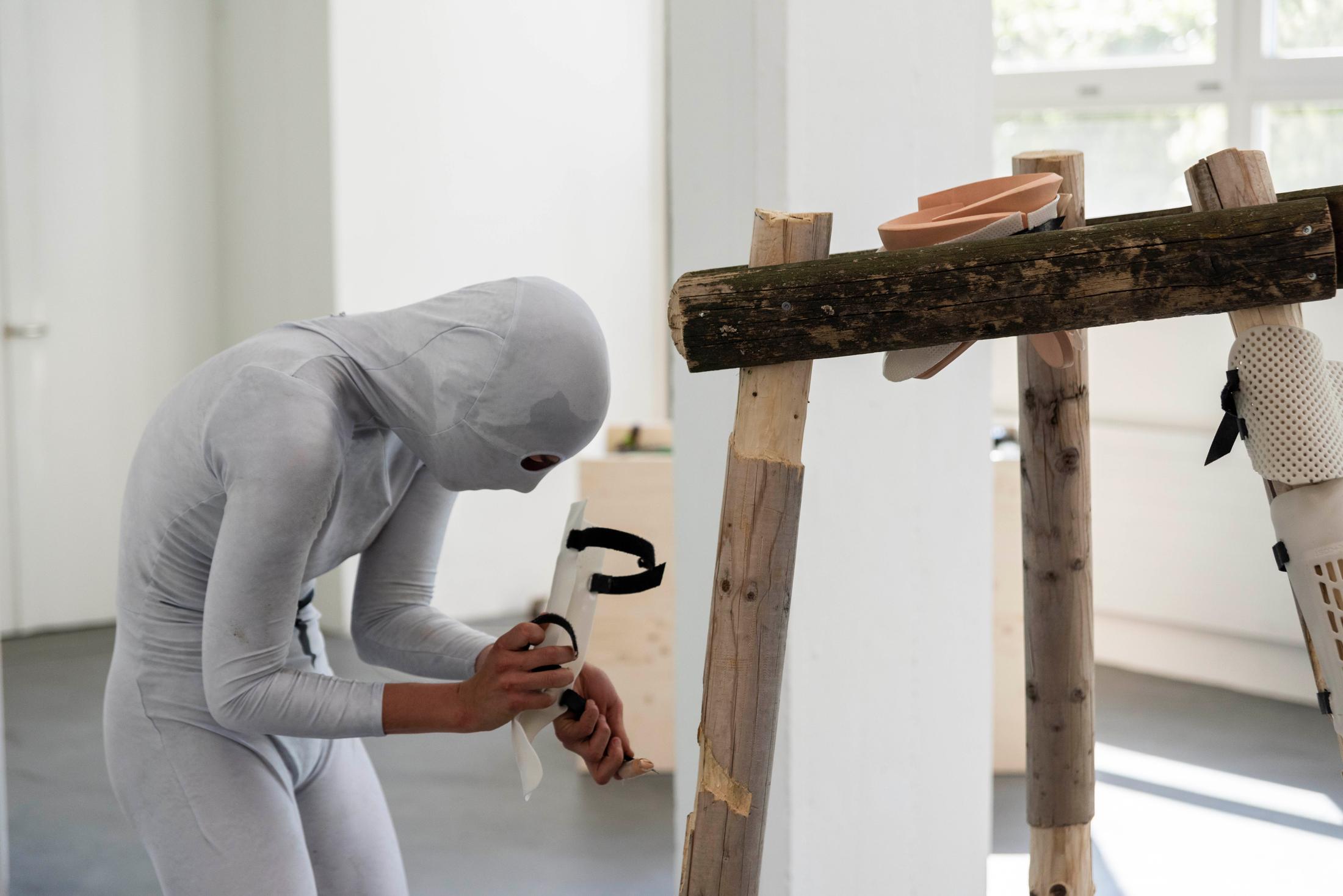 Exhibition View Graduation Show Bachelor and Master Art Institute HGK FHNW, Basel «I-Hood; view on Svenja Schennach, Durch-triebe-n (both stumbling and transforming), 2019» at Kunsthaus Baselland, 2019 / Photo: Christoph Bühler / Courtesy: the artists