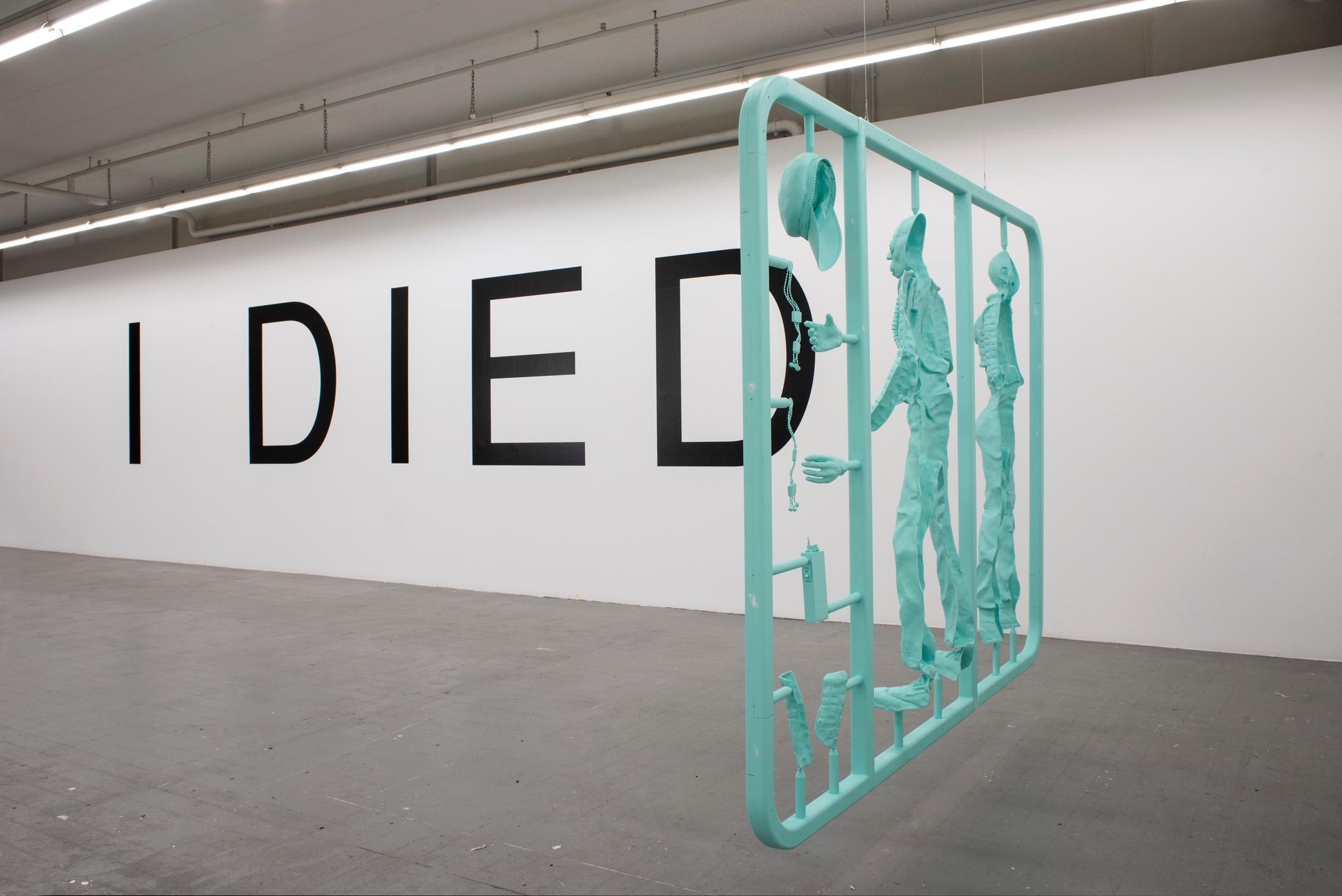 Exhibition View Graduation Show Bachelor and Master Art Institute HGK FHNW, Basel «I-Hood; view on Sophie Yerly, The Last Picture 1950 – 2016 (2019), 2019 and Manuel Guldimann, For The Hobby Heart, 2019» at Kunsthaus Baselland, 2019 / Photo: Christian Knörr / Courtesy: the artists