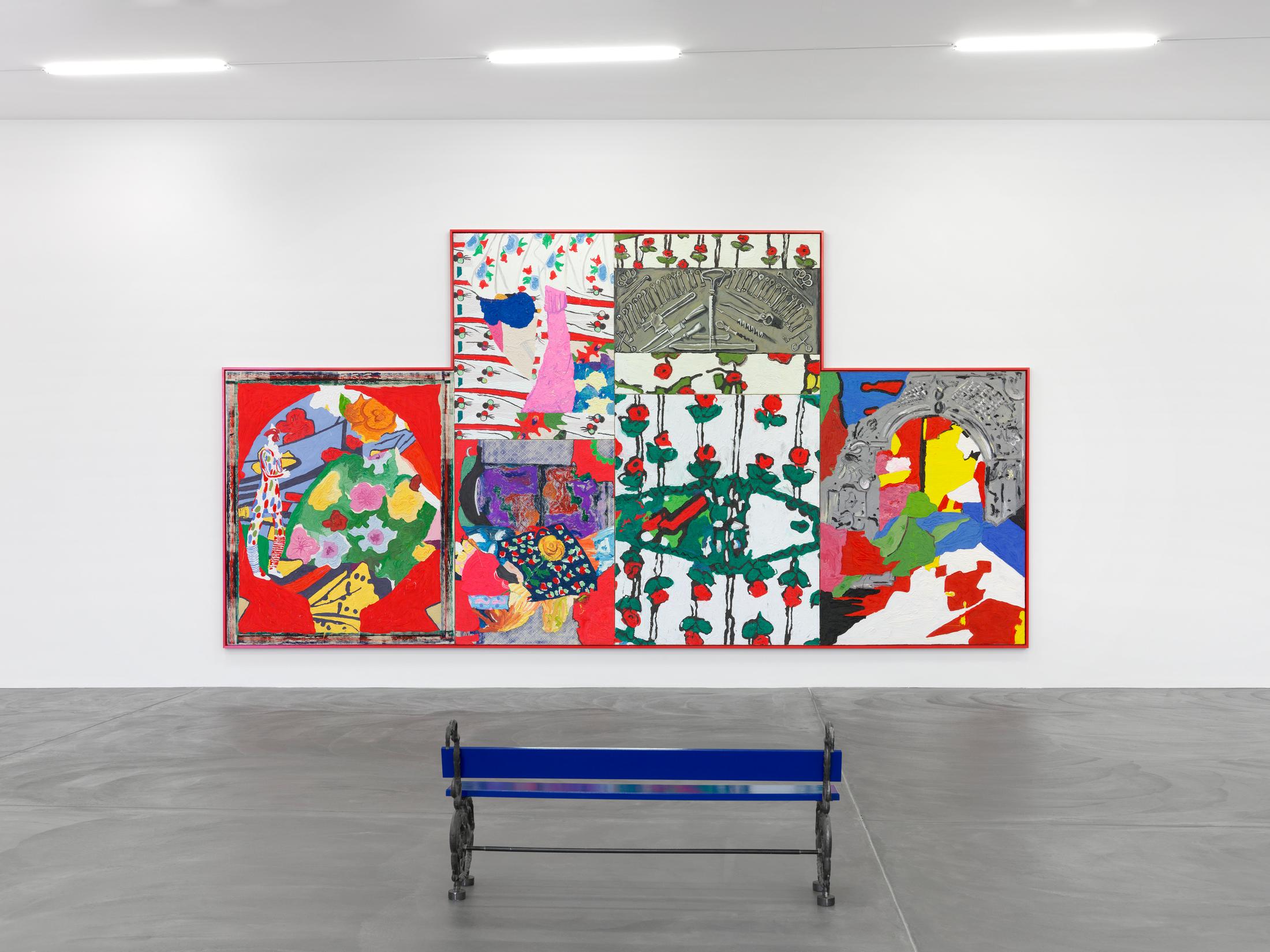 Exhibition View Ida Ekblad Soloshow «FRA ÅRE TIL OVN» at Kunsthalle Zürich,  Zurich, 2019 / © Photo: Annik Wetter / Courtesy: the artist and Kunsthalle Zürich