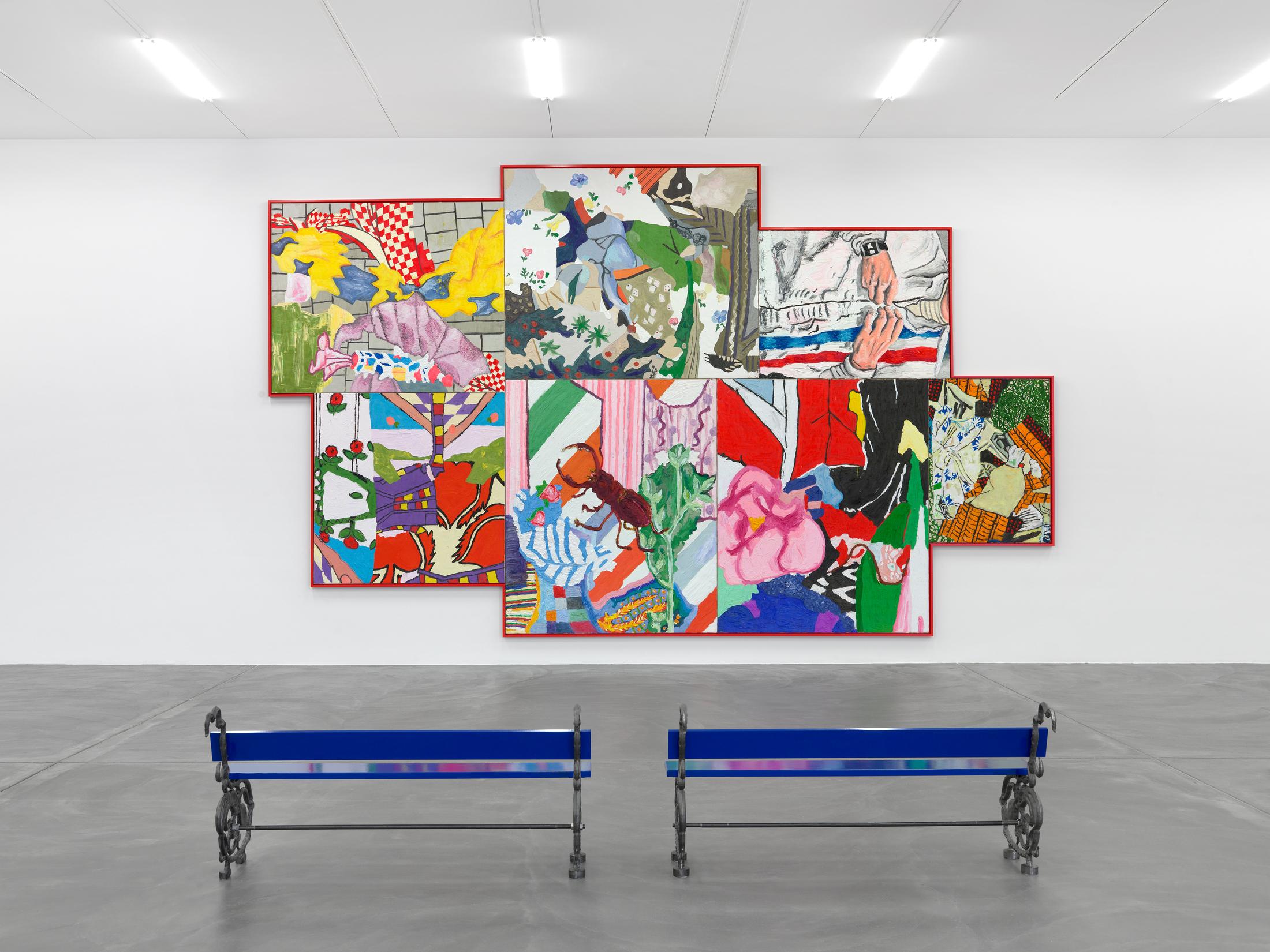 Exhibition View Ida Ekblad Soloshow «FRA ÅRE TIL OVN» at Kunsthalle Zürich,  Zurich, 2019 / © Photo: Annik Wetter / Courtesy: the artist and Kunsthalle Zürich