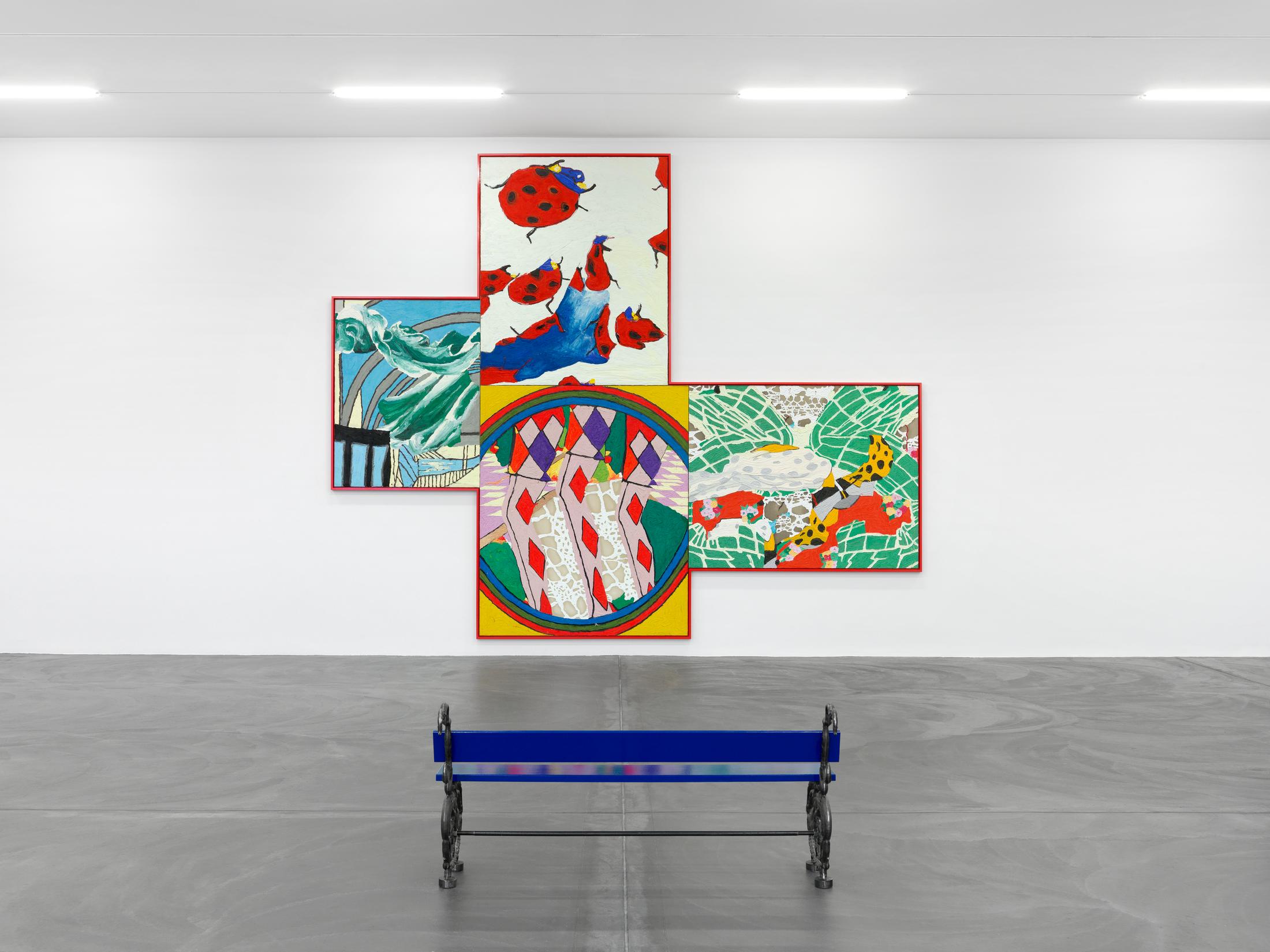 Exhibition View Ida Ekblad Soloshow «FRA ÅRE TIL OVN» at Kunsthalle Zürich,  Zurich, 2019 / © Photo: Annik Wetter / Courtesy: the artist and Kunsthalle Zürich