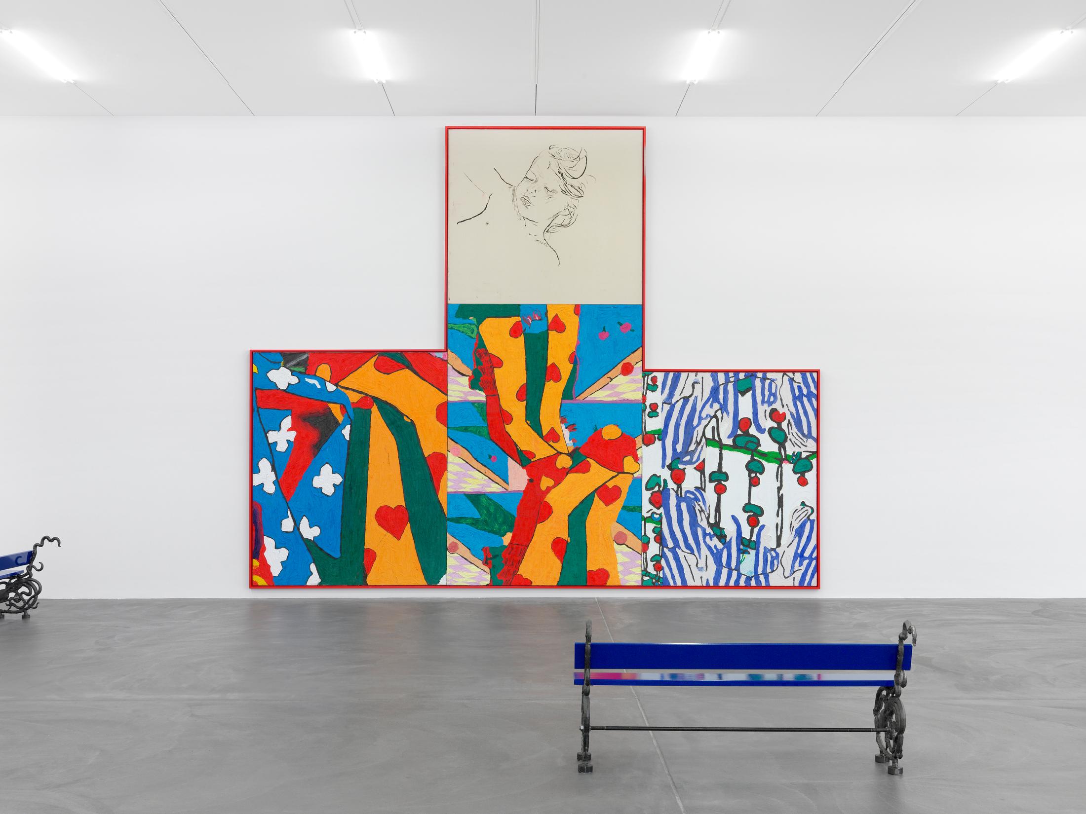 Exhibition View Ida Ekblad Soloshow «FRA ÅRE TIL OVN» at Kunsthalle Zürich,  Zurich, 2019 / © Photo: Annik Wetter / Courtesy: the artist and Kunsthalle Zürich
