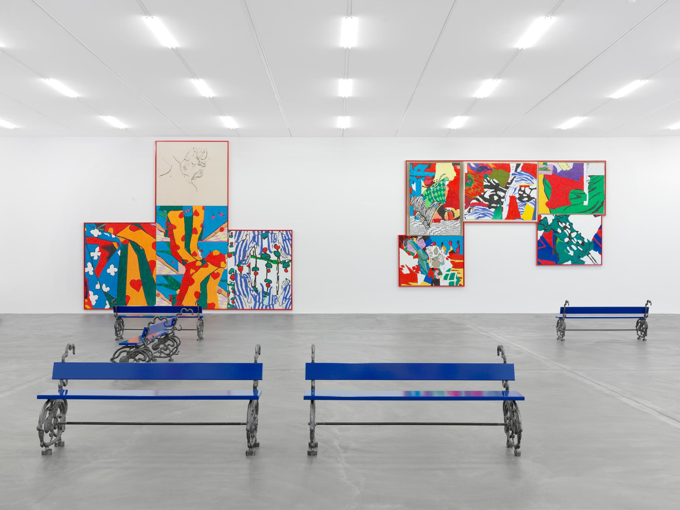 Exhibition View Ida Ekblad Soloshow «FRA ÅRE TIL OVN» at Kunsthalle Zürich,  Zurich, 2019 / © Photo: Annik Wetter / Courtesy: the artist and Kunsthalle Zürich