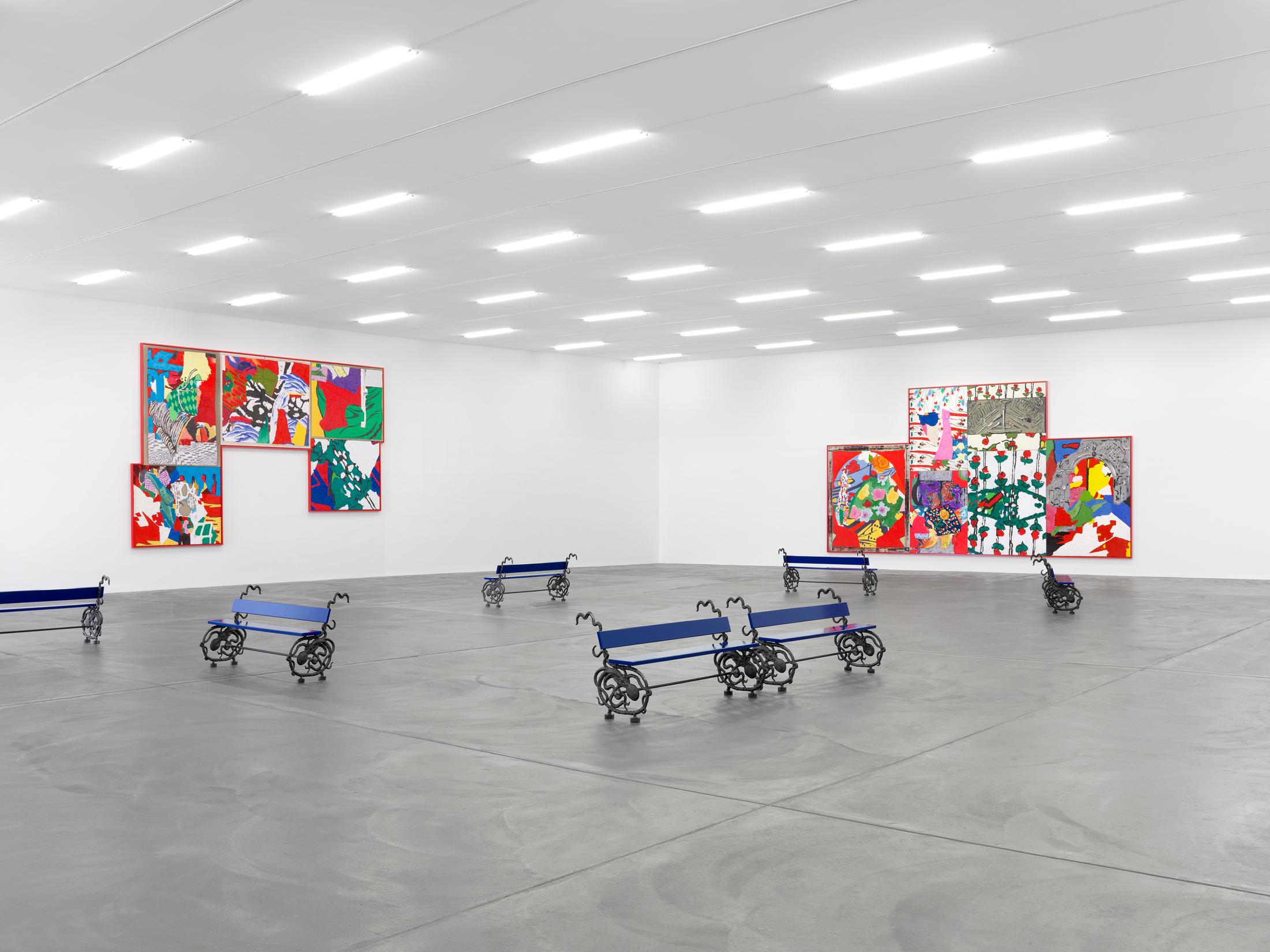 Exhibition View Ida Ekblad Soloshow «FRA ÅRE TIL OVN» at Kunsthalle Zürich,  Zurich, 2019 / © Photo: Annik Wetter / Courtesy: the artist and Kunsthalle Zürich