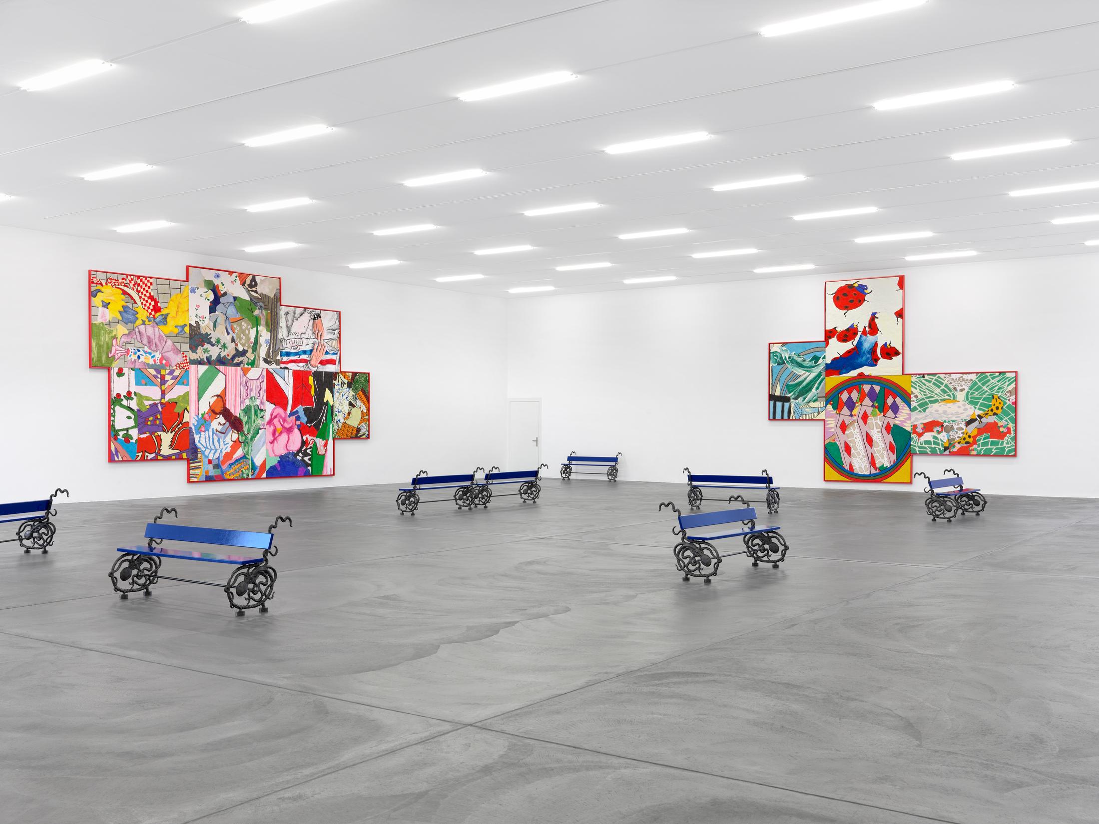 Exhibition View Ida Ekblad Soloshow «FRA ÅRE TIL OVN» at Kunsthalle Zürich,  Zurich, 2019 / © Photo: Annik Wetter / Courtesy: the artist and Kunsthalle Zürich