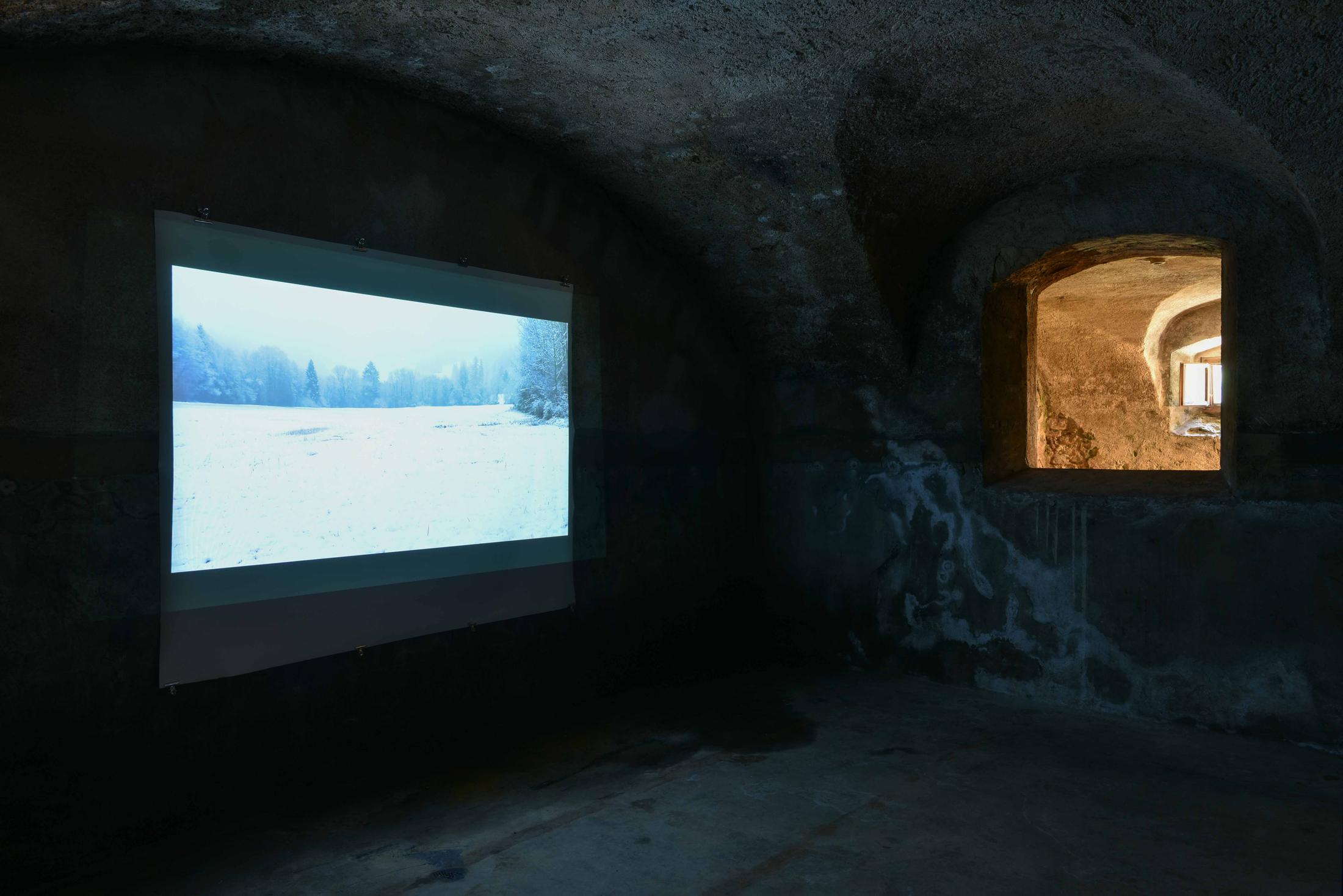 Exhibition View Group Show «Il god - ün omagi per nos bazegner» at Stalla Madulain, Madulain, 2021 / Photo: Stephan Schenk / Courtesy: the artists and Stalla Madulain