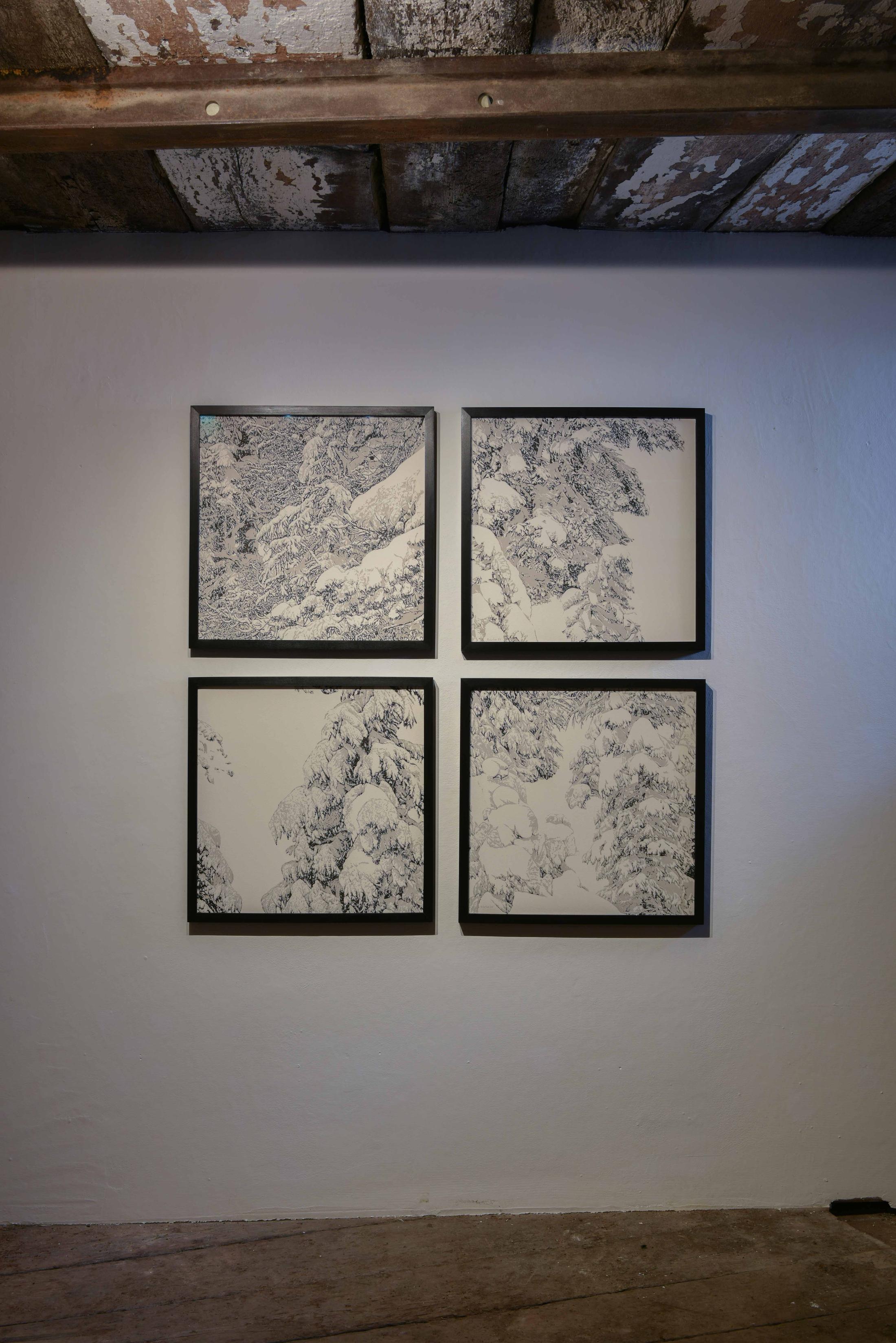 Exhibition View Group Show «Il god - ün omagi per nos bazegner» at Stalla Madulain, Madulain, 2021 / Photo: Stephan Schenk / Courtesy: the artists and Stalla Madulain