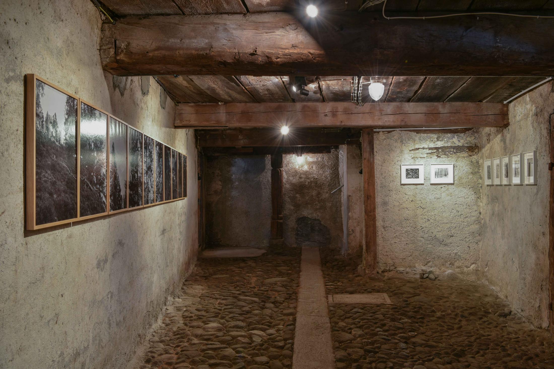 Exhibition View Group Show «Il god - ün omagi per nos bazegner» at Stalla Madulain, Madulain, 2021 / Photo: Stephan Schenk / Courtesy: the artists and Stalla Madulain