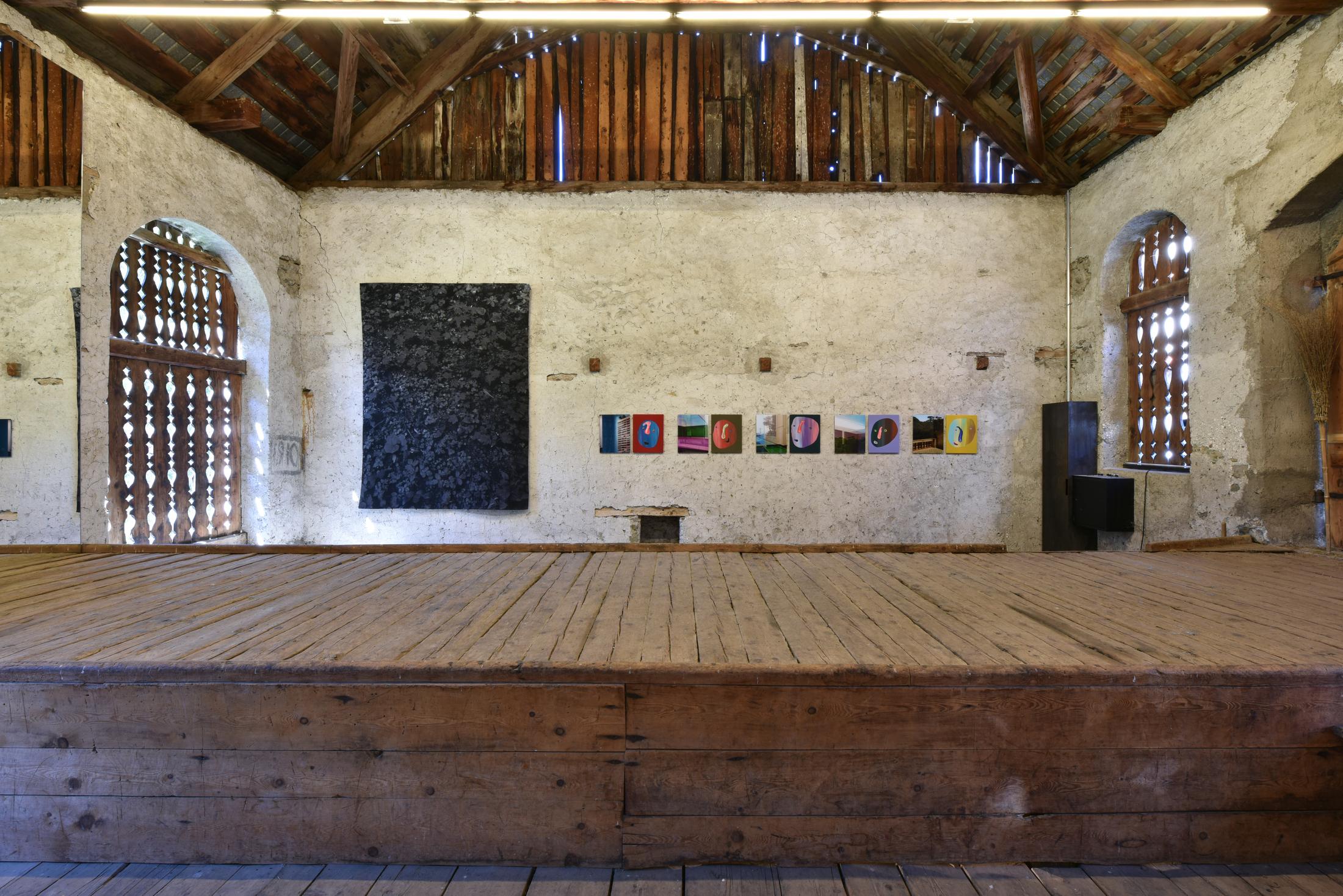 Exhibition View Group Show «Il god - ün omagi per nos bazegner» at Stalla Madulain, Madulain, 2021 / Photo: Stephan Schenk / Courtesy: the artists and Stalla Madulain