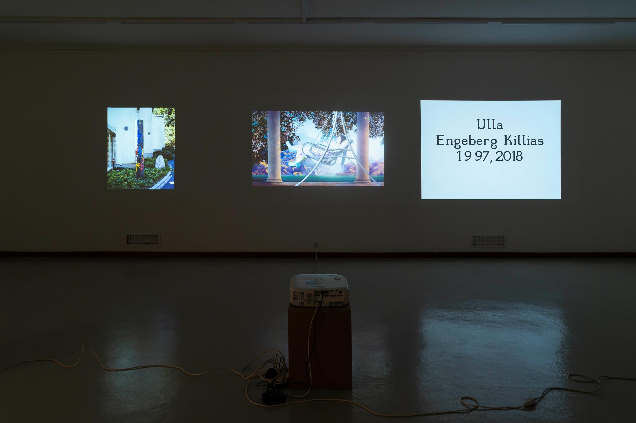 Exhibition View Group Show «Im Volksgarten; view on Kunsthaus Glarus X Bea Schlingelhoff, Presentation Roulette (318 works in custodial care of the collections Glarner Kunstverein: thereof 67 acquisitions, 47 donations, 9 annual gifts, 2 legal estates, 1 deposit, 1 collection of sketchbooks, further 192 specifications are in process), 2020, JPEGs, typeface Olga Oppenheimer, catalog of works» at Kunsthaus Glarus, Glarus, 2020 / Photo: Gunnar Meier / Courtesy: the artist