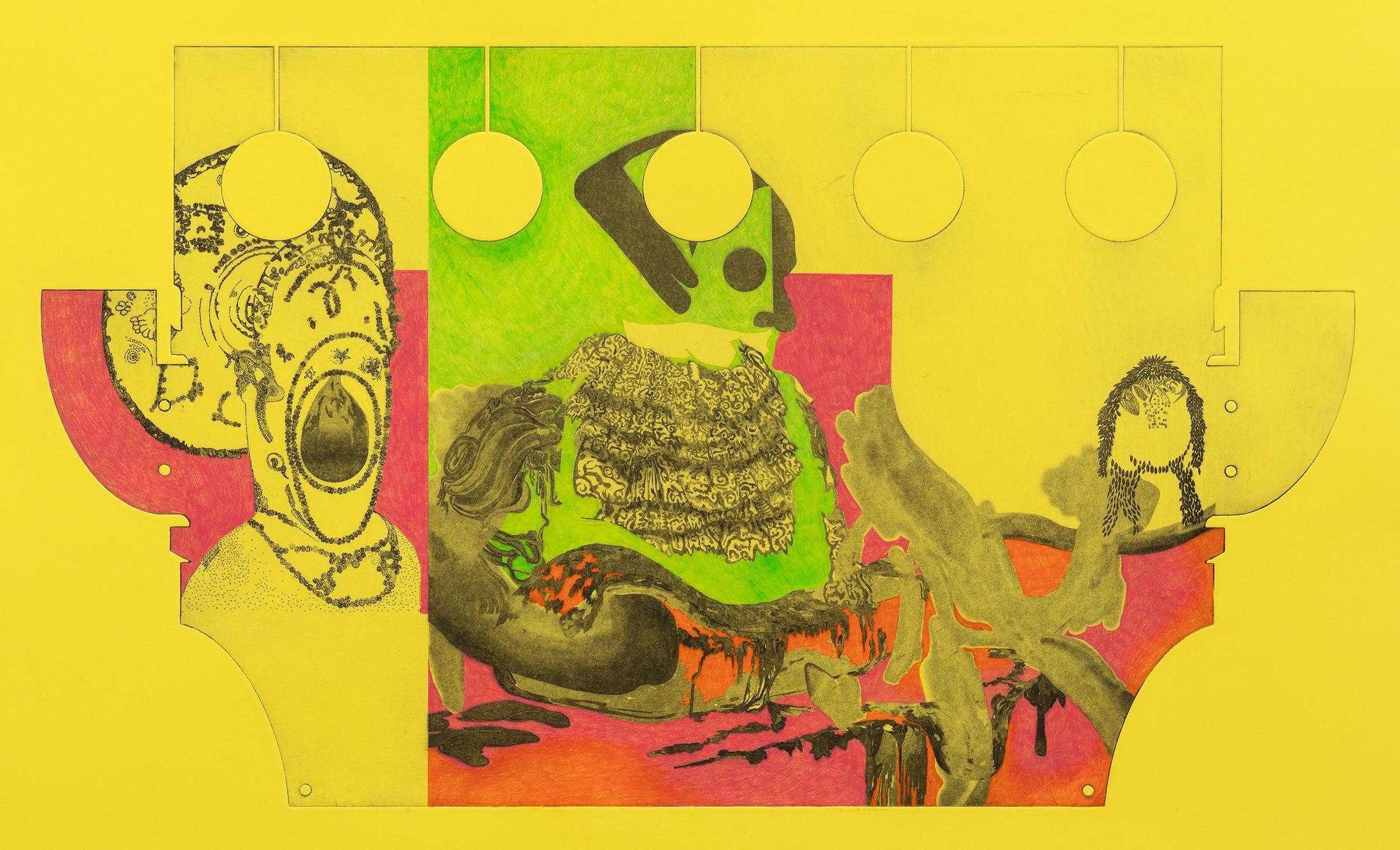 Exhibition View Groupshow «Intaglio and Lithography: Works on Paper; view on Cédric Eisenring, Casanova, 2020» at Edition VFO, Zurch, 2020 / Photo: Sabina Bosch / Courtesy: the artists and Edition VFO